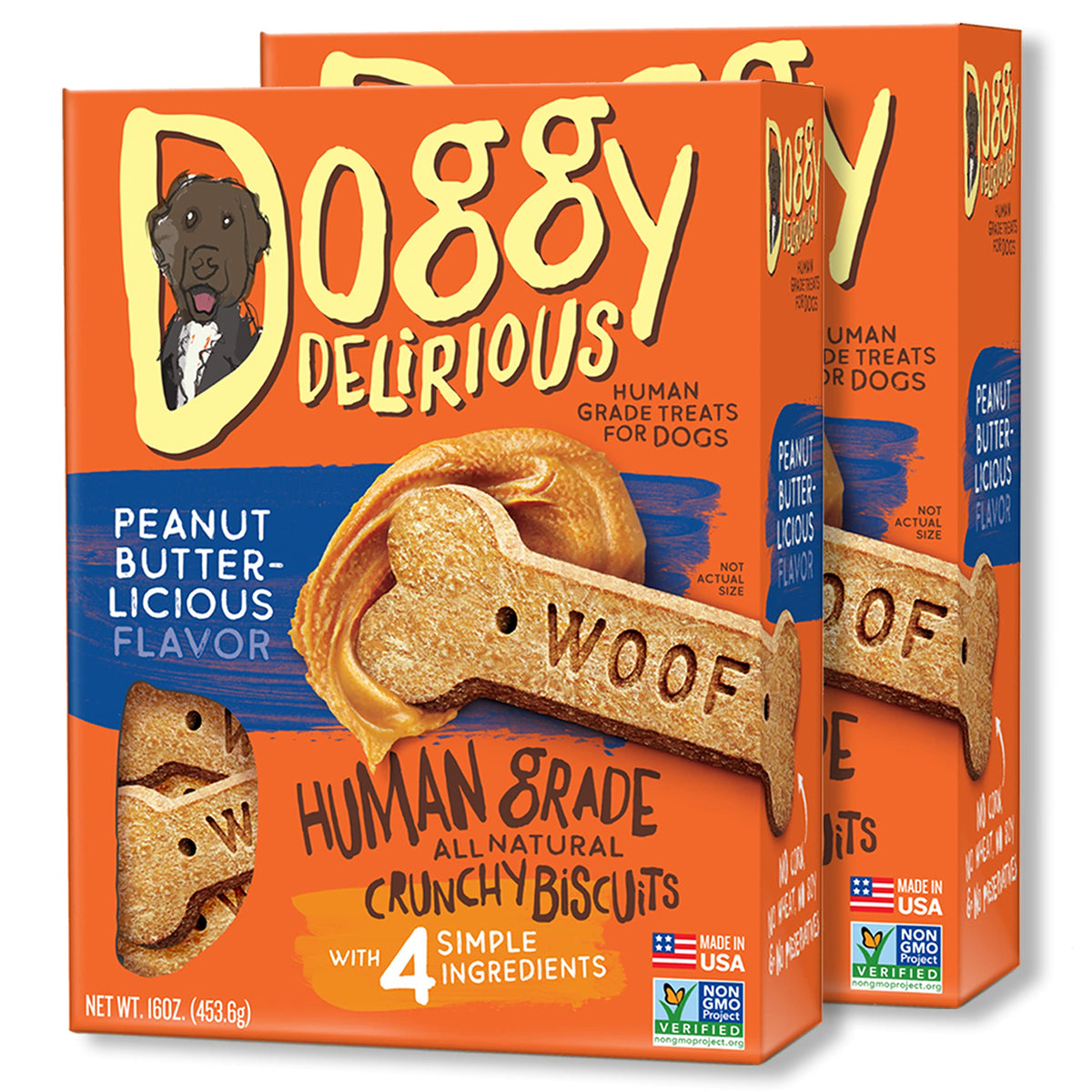 Wet Noses Doggy Delirious All Natural Dog Treats, Made In Usa, 100% Usda Certified Organic, Non-Gmo Project Verified, 14 Oz Box, Peanut-Butter Flavor, 2-Pack