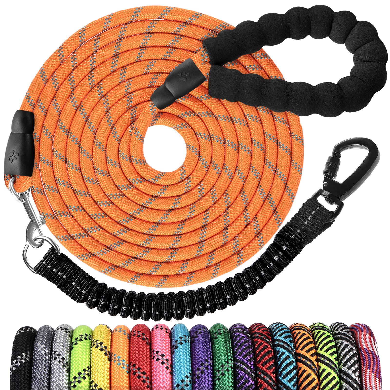 Jenico Long Dog Leash 50Ft: Heavy Duty Nylon Rope Leashes For Dogs Training With Reflective Threads Bungee And Padded Handle - D
