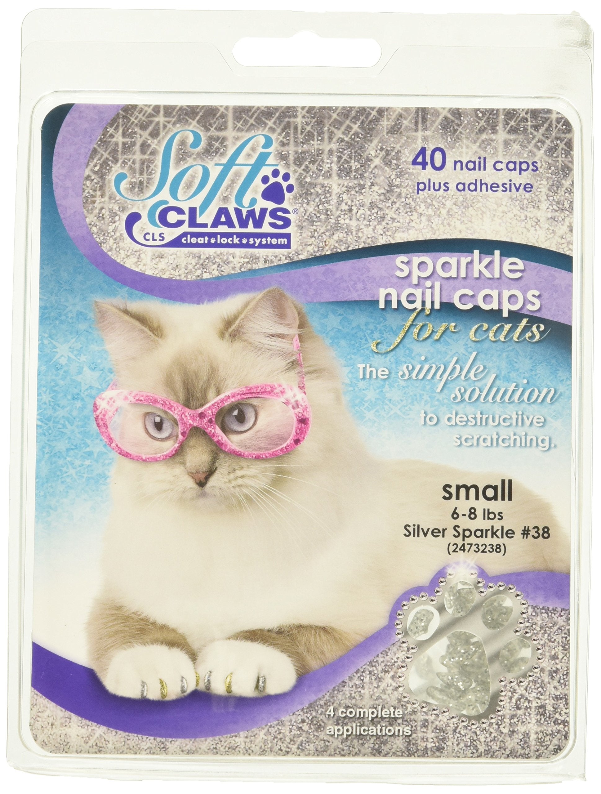 Soft Claws Safe Scratch-Free Solution For Cats - Cls (Cleat Lock System), Size: Small, Color: Silver Sparkle