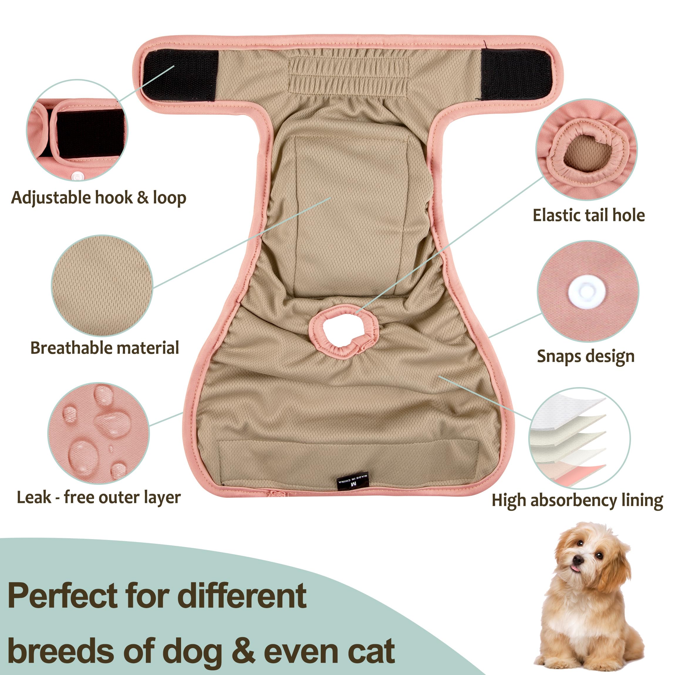 Grecle Washable Female Dog Diapers - Premium Reusable Diapers for Doggie in Heat - Highly Absorbent Dog Diapers Female for Pet I