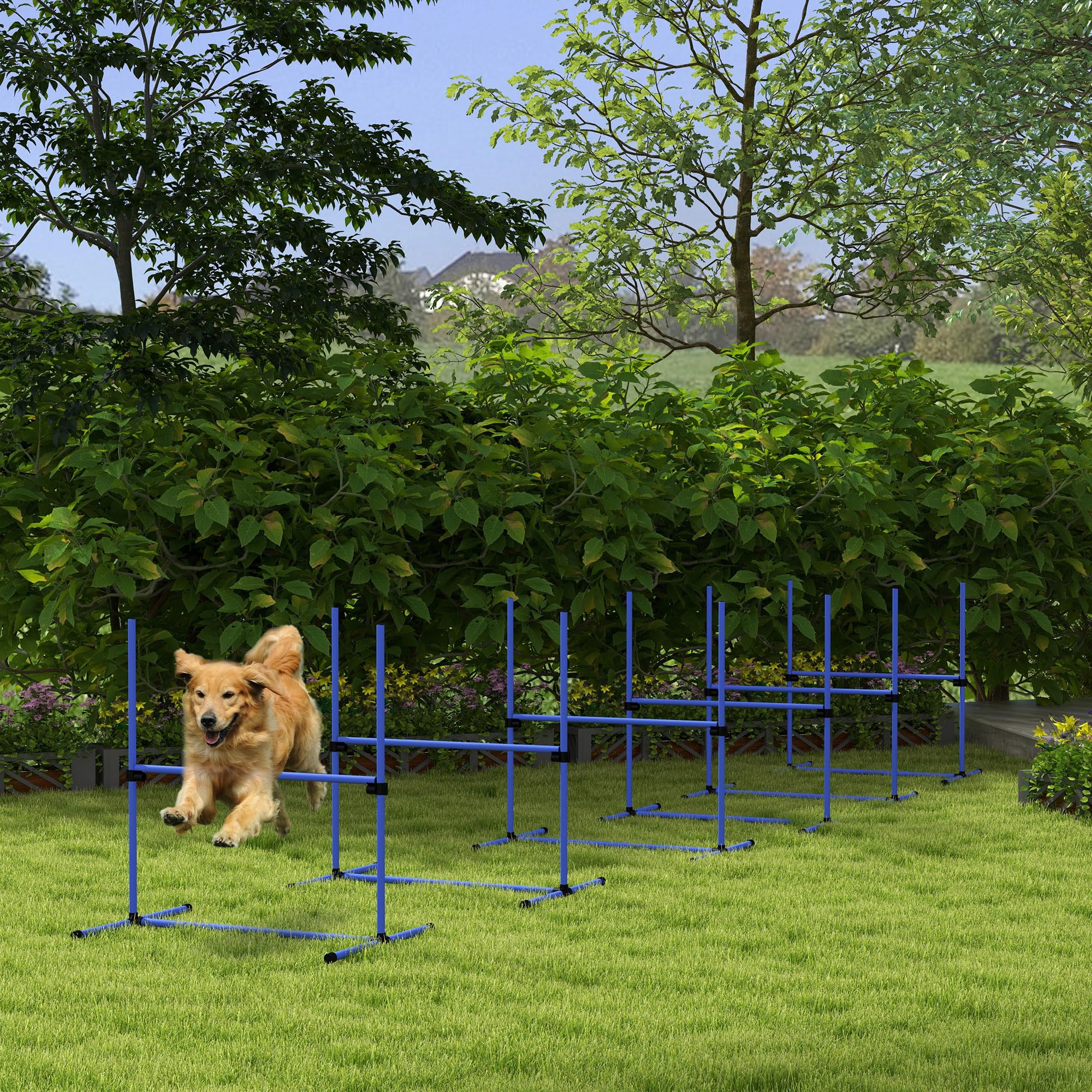 Pawhut Large Size Dog Agility Training Equipment 6Kg Gross Wight, 6 Pcs Adjustable Height Jump Bars, Obstacle Course Starter Kit