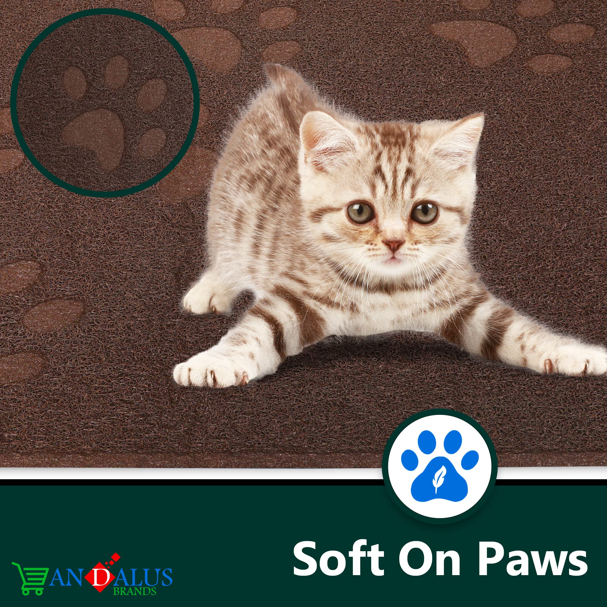 Andalus Premium Cat Litter Mat Pack Of 1-100% Waterproof With Non-Slip Backing Of Litter Box Mat - Soft On Kitty Paws & Easy To Clean Cat Mats For Litter - Brown, Small (15.75' X 11.75')