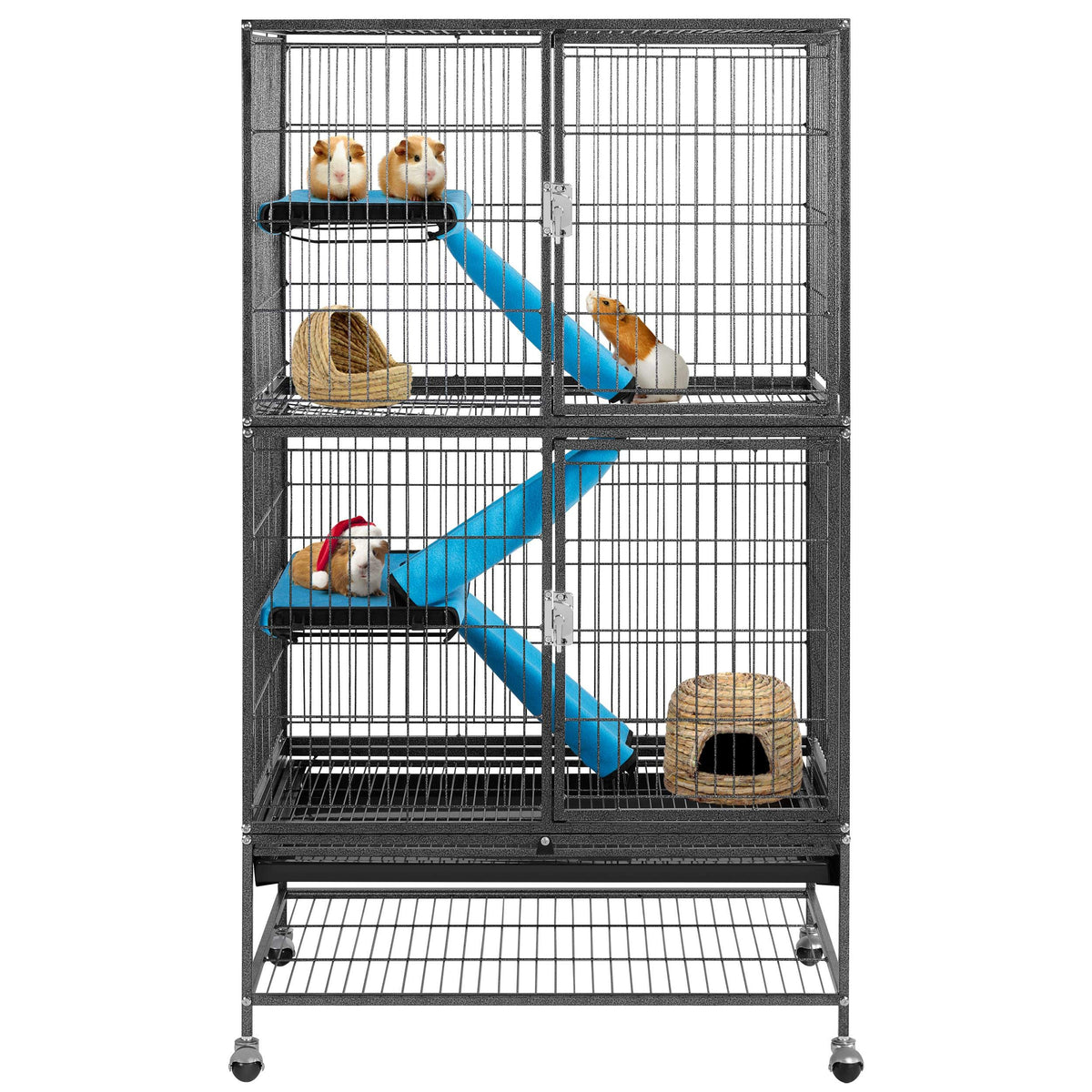 Yaheetech Rolling 2-Story Ferret Cage Small Animal Cage For Chinchilla Adult Rats Metal Critter Nation Cage W/ 2 Removable Ramps/Platforms Black