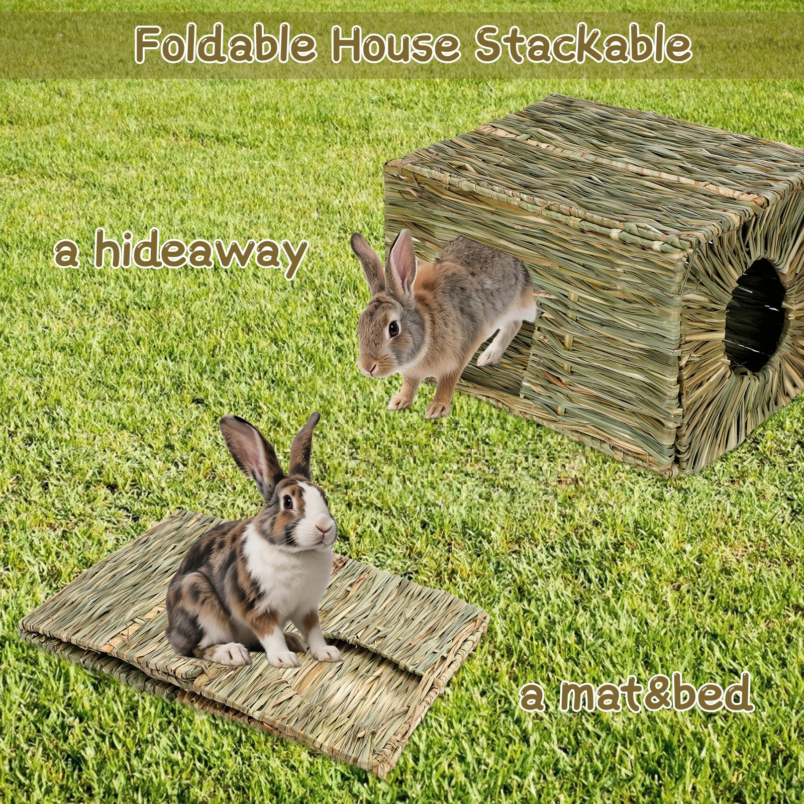 Bwogue Extra Large Rabbit Grass House Natural Hand Woven Seagrass Bed Safe Comfortable Playhouse Chew Hideaway Mat Hay Toys Hut