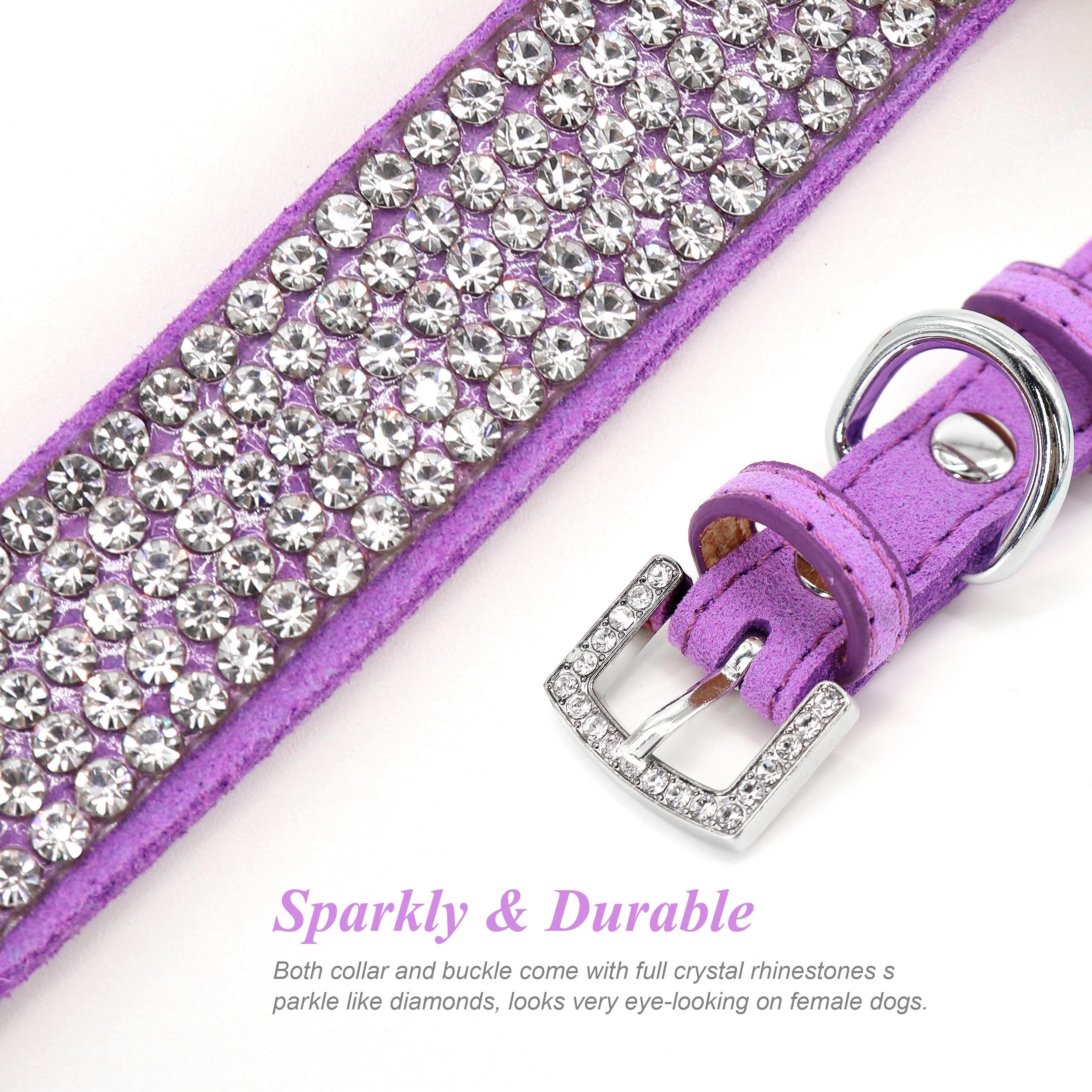 Pet Artist Cute Girl Rhinestone Suede Dog Collars For Small Dogs Cats,Soft Flower Dog Collar,Bling Dog Collars For Small Puppy Dogs Purple Collar, Xs:Neck 7.5-10'(19-25Cm)