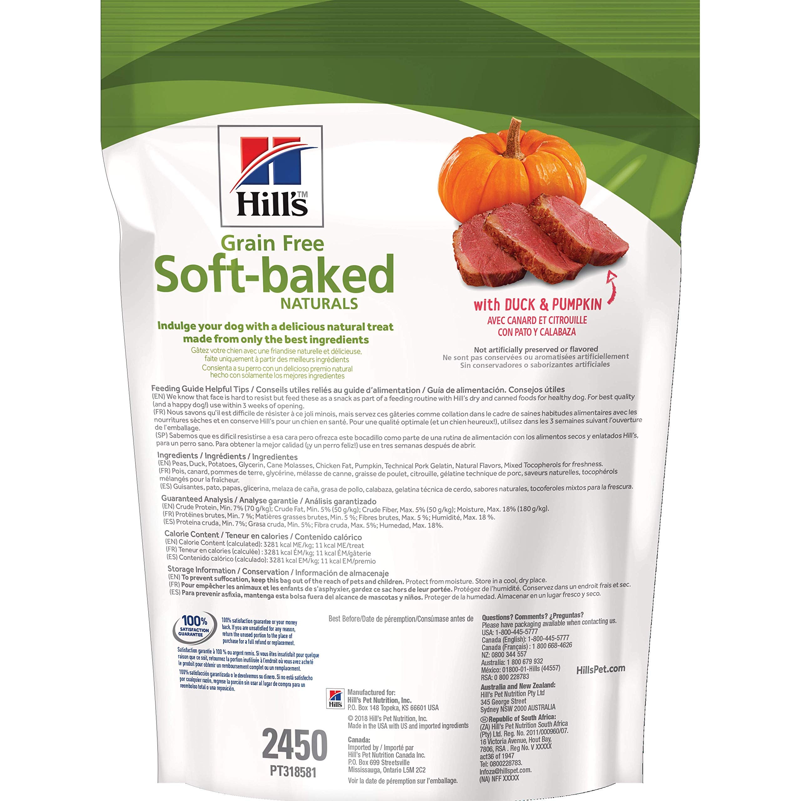 Hills Grain Free Soft Baked Naturals, All Life Stages, Great Taste, Dog Treats, Duck & Pumpkin , 8 oz Bag