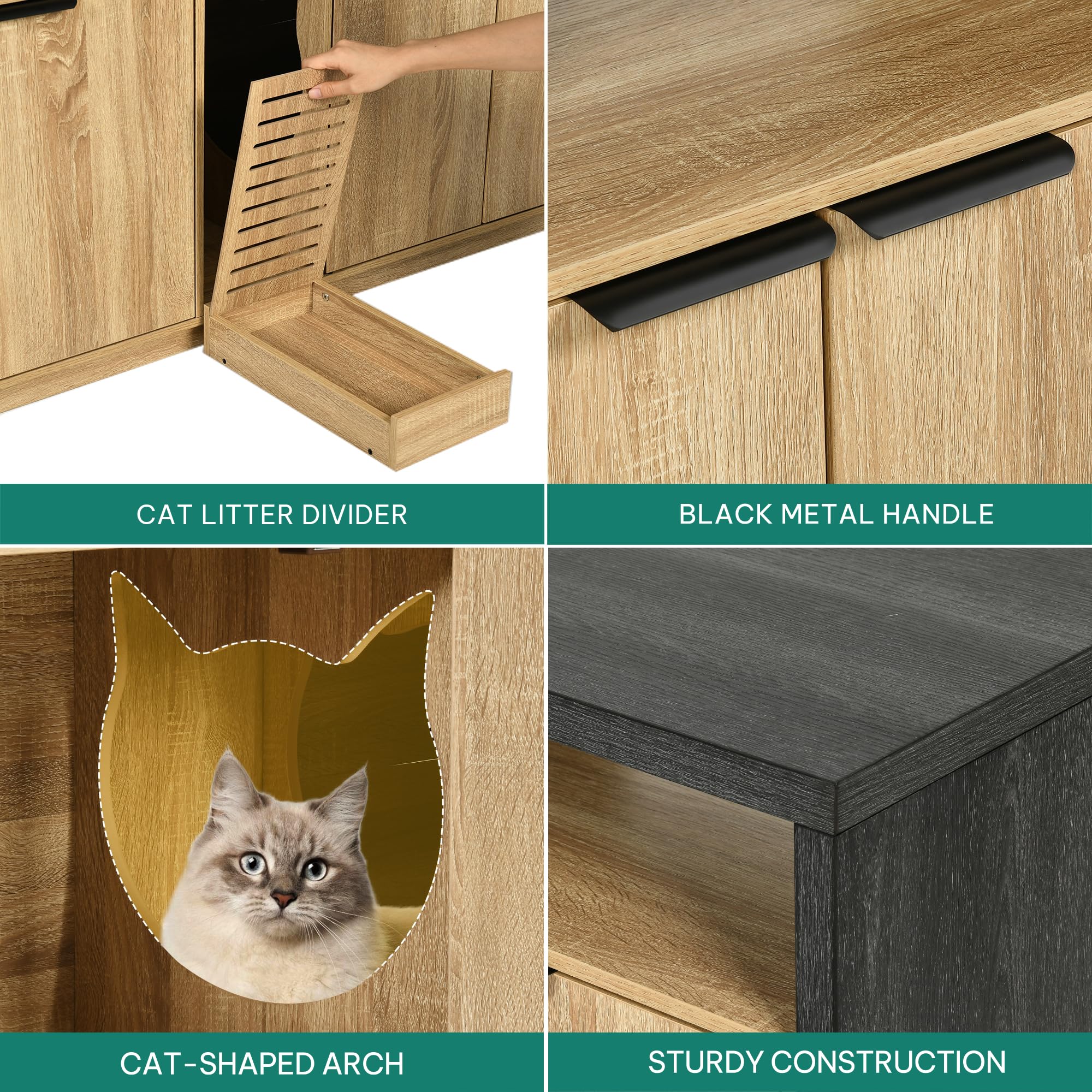 Yitahome Double Hidden Cat Litter Box Enclosure With Power Outlet & Led Light, 60 Inch Dual Kitty Litter Box Tv Stand Furniture