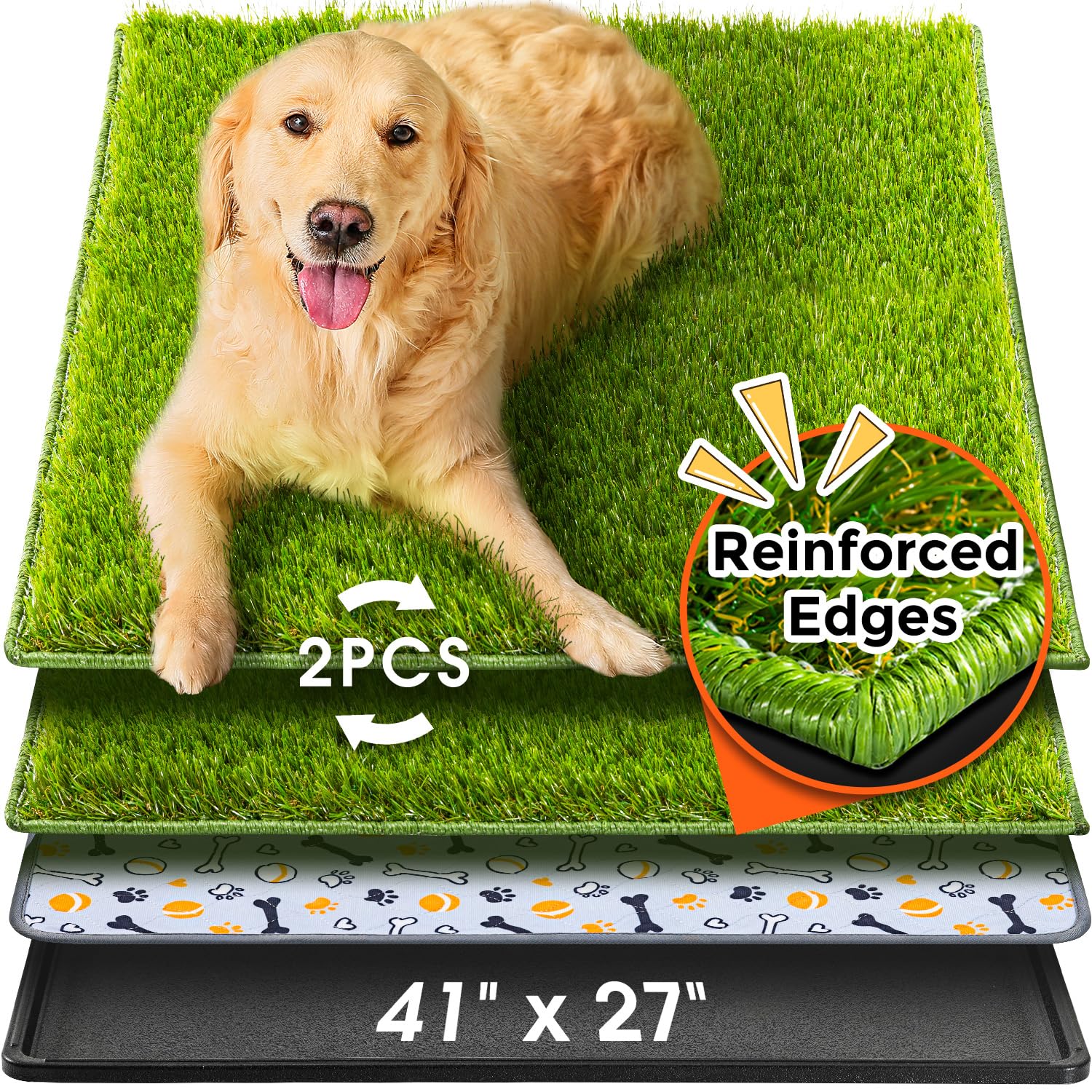 Hompet Dog Grass Pad With Tray Large, 41''X27'', 2 Reusable Artificial Turf For Dogs Potty, Waterproof Non-Slip Washable Pee Pad