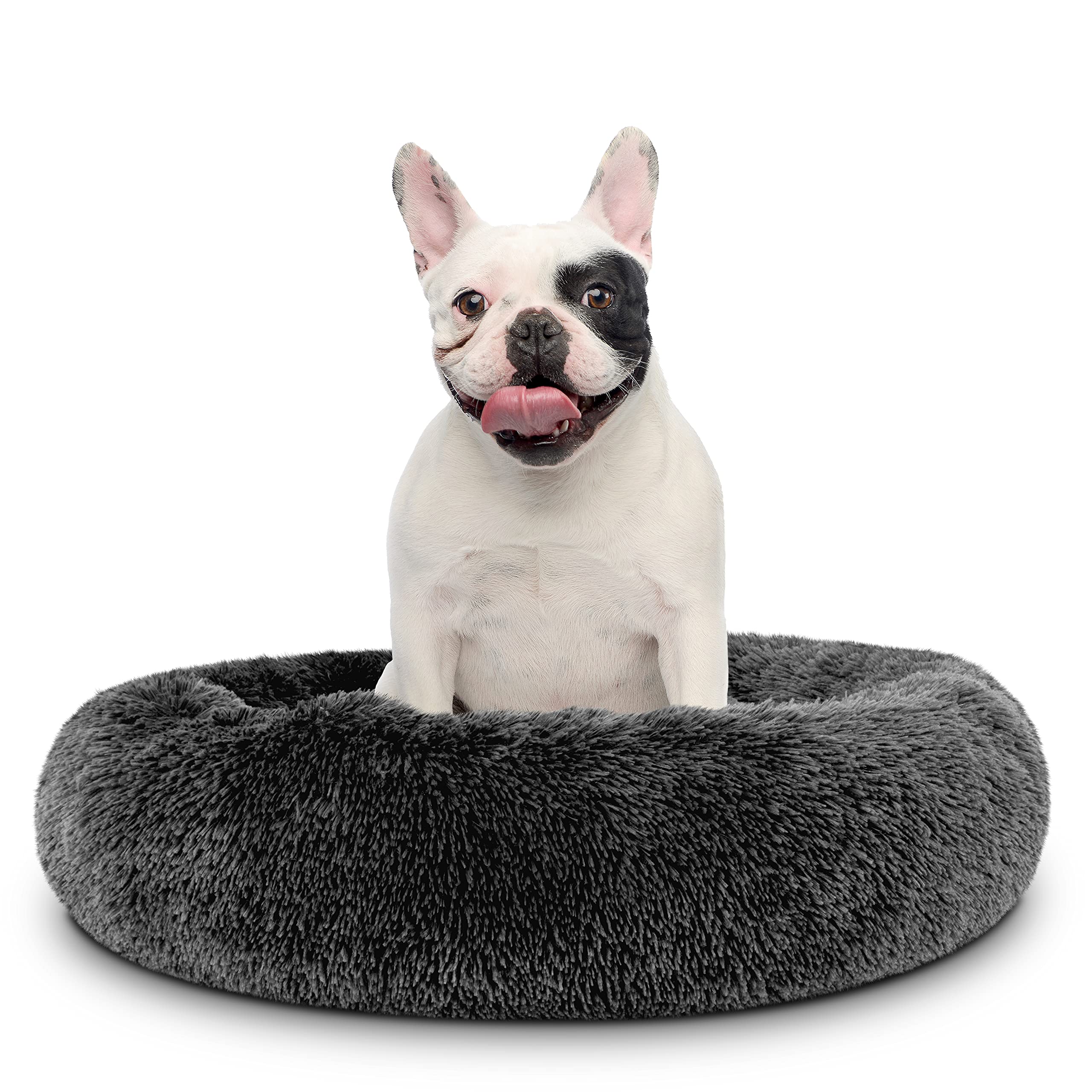 The Dogs Bed Sound Sleep Donut Dog Bed, Med Steel Grey Fur Calming Nest Bed, Veterinary Approved