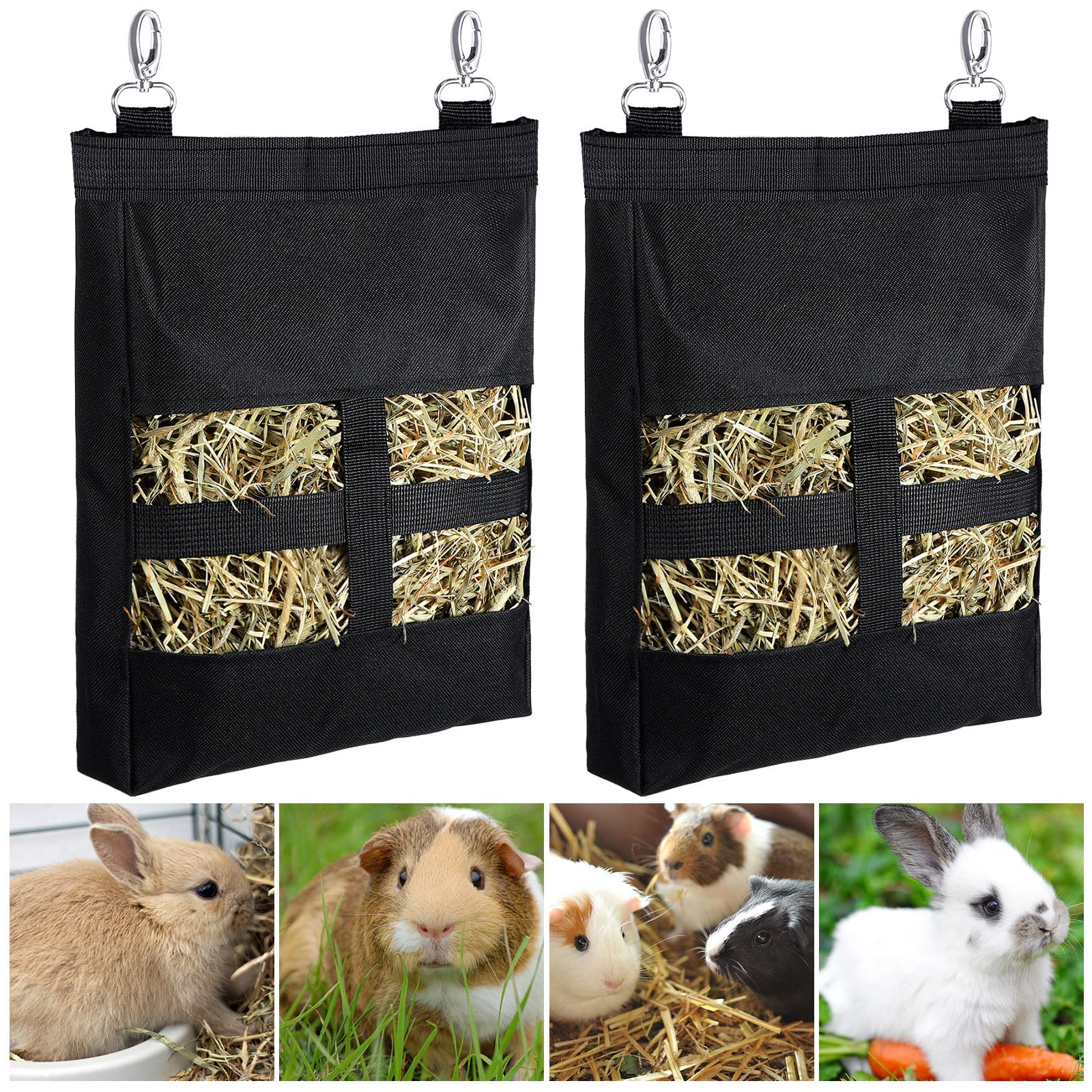 Frienda 2 Pcs Guinea Pig Hay Bag 11 x 9.1 Inch Guinea Pig Hanging Hay Feeding Bag Storage Dispenser for Chinchilla Hamster Bunny