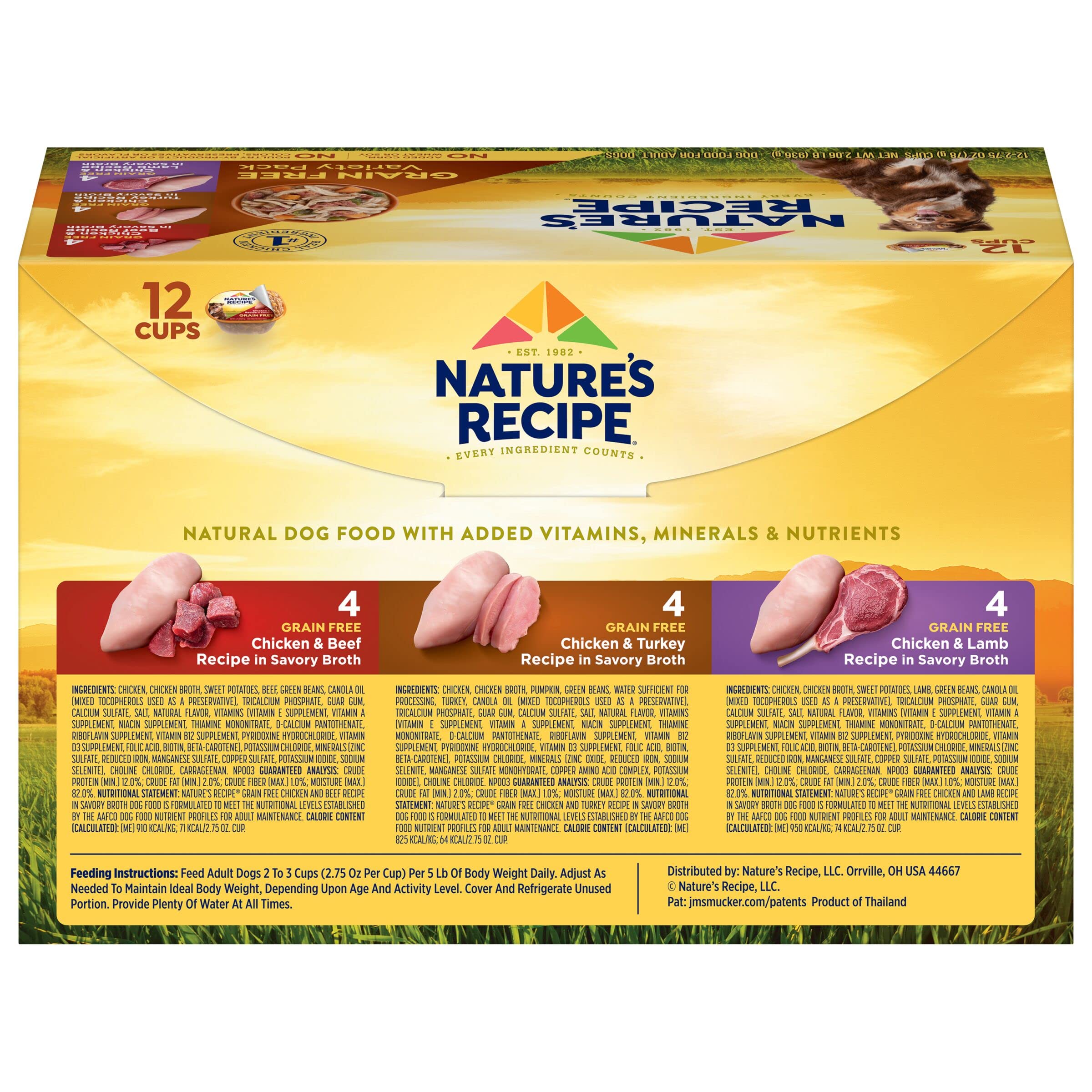 Nature s Recipe Natures Recipe 2.75 Ounce Grain Free Chicken & Beef, Chicken & Turkey, Chicken & Lamb Wet Dog Food Variety Pack