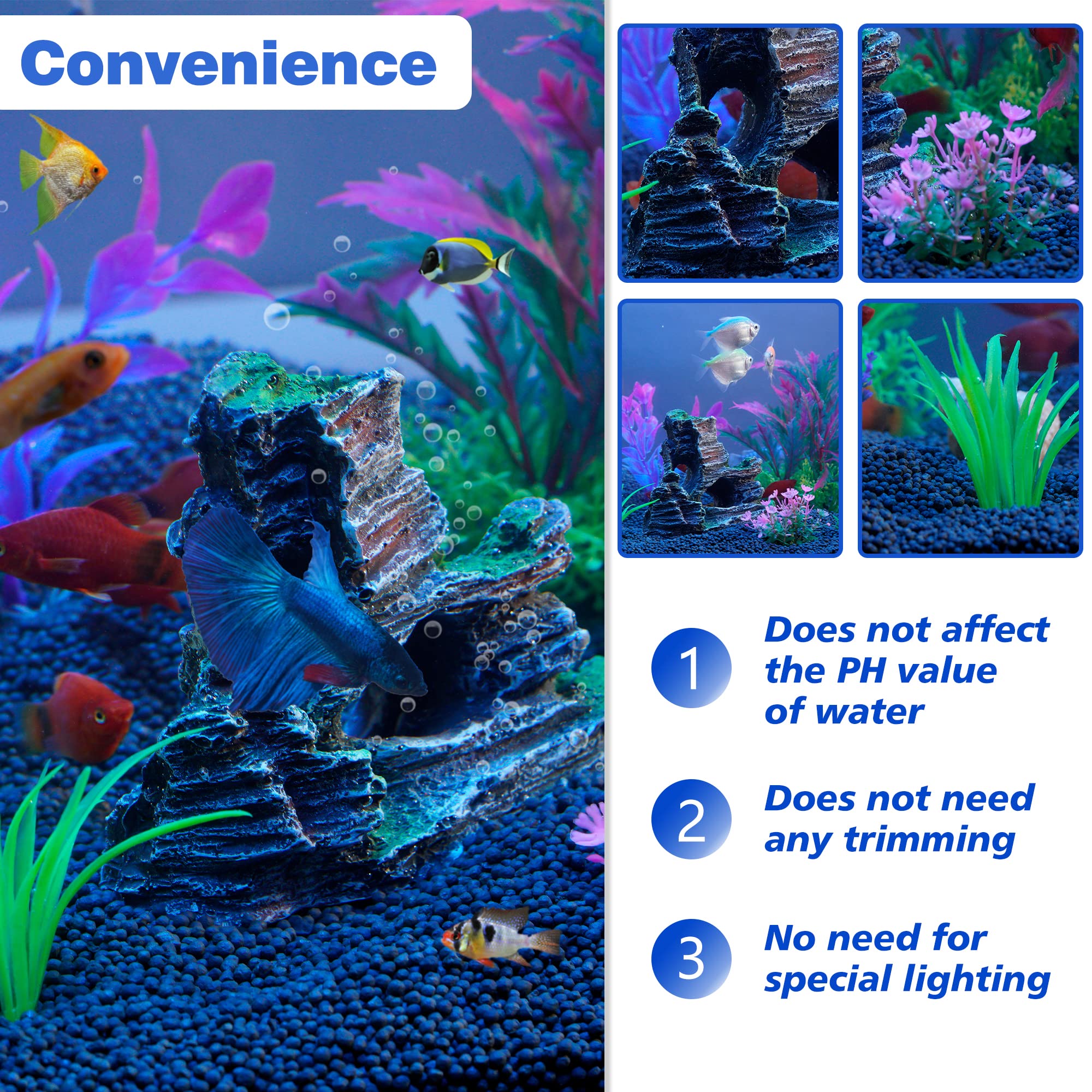 Ameliade Fish Tank Decorations Aquarium Artificial Plastic Plants Decor Set, Goldfish Turtle Betta Fish Tank Grass Accessories Small Fish Bowl Decorations Kit