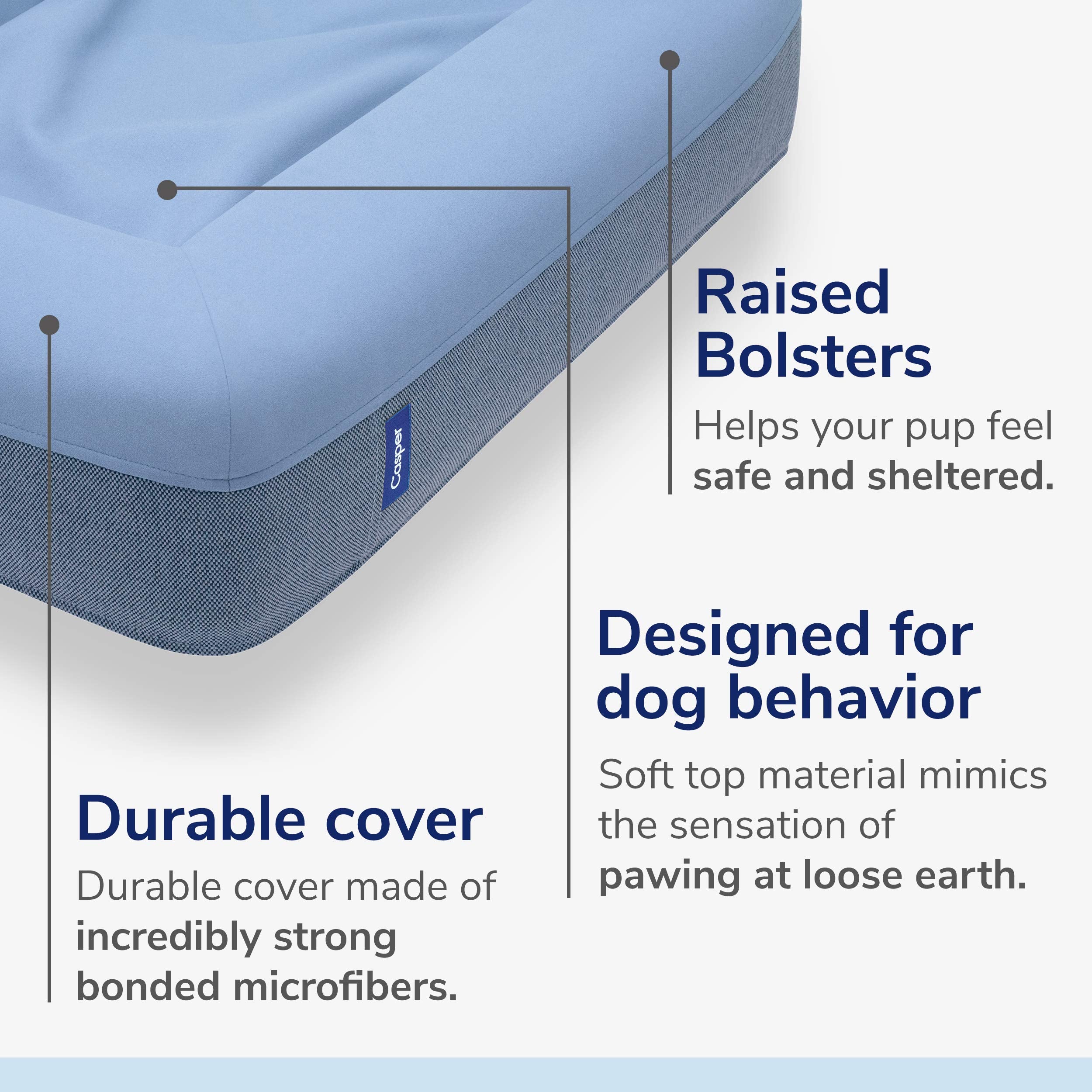 Casper Small Dog Bed - Plush Memory Foam, Blue, 19"L x 26"W x 6"Th, Model 950-000056-001