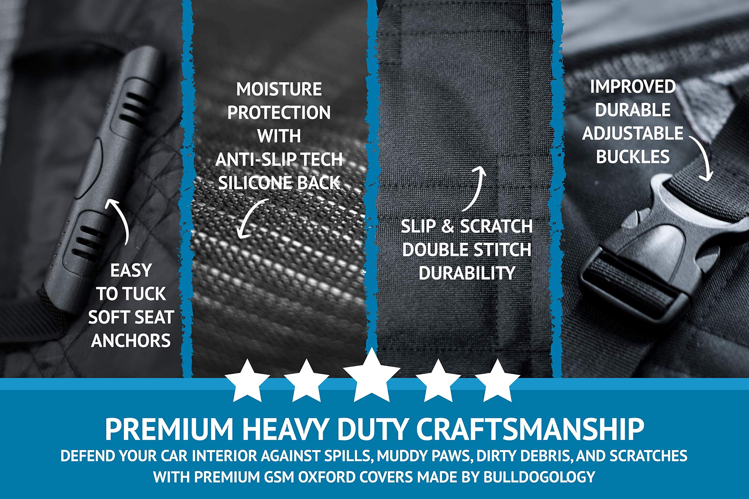 Bulldogology Dog Car Seat Cover Waterproof Heavy Duty Bench Dog Hammock Backseat Protector from Dog Hair, Muddy Paws, Scratches