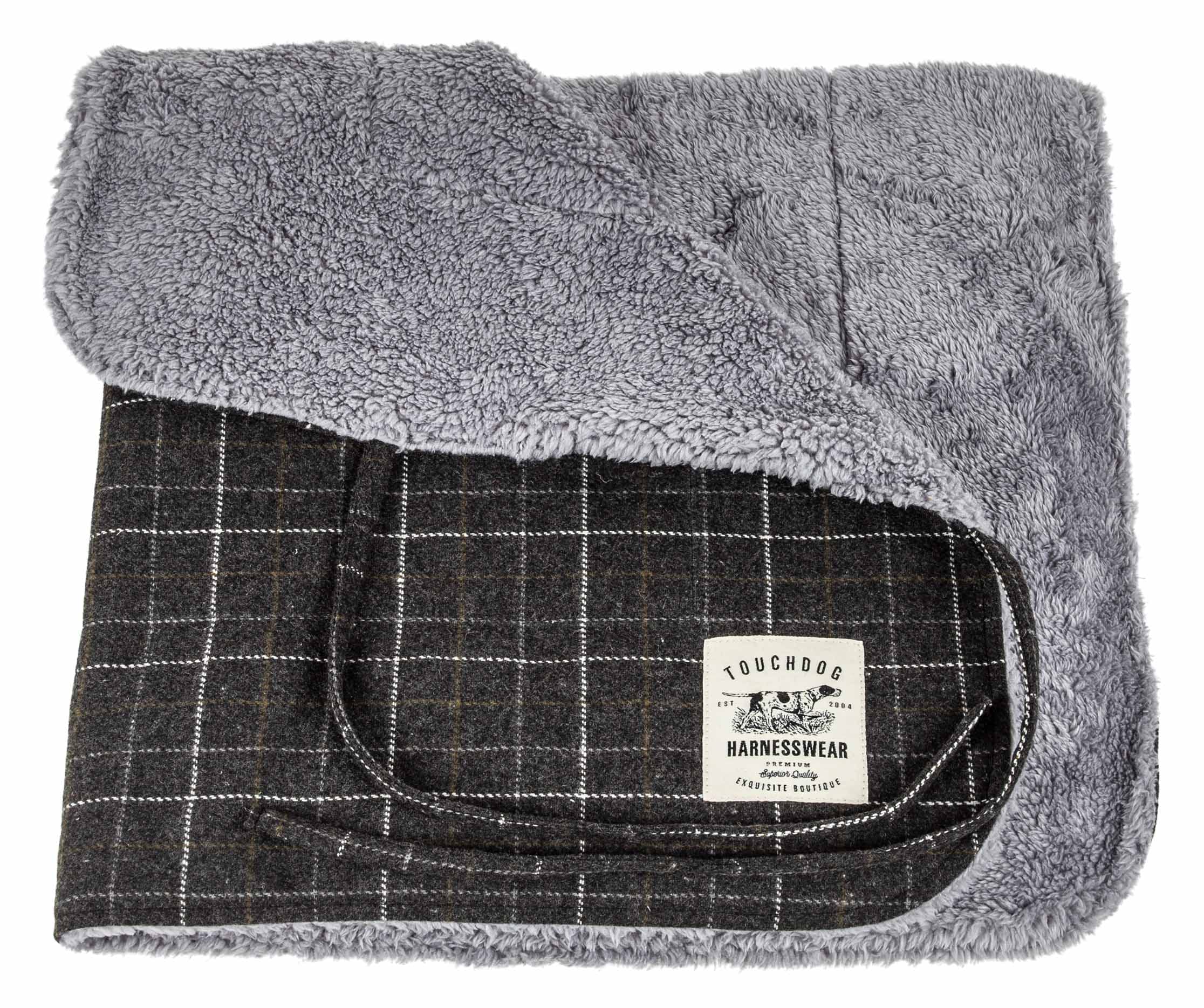 Touchdog  2-in-1 Windowpane Plaided Dog Jacket with Matching Reversible Dog Mat - Dog Coat Features Easy Hook-and-Loop enlosures