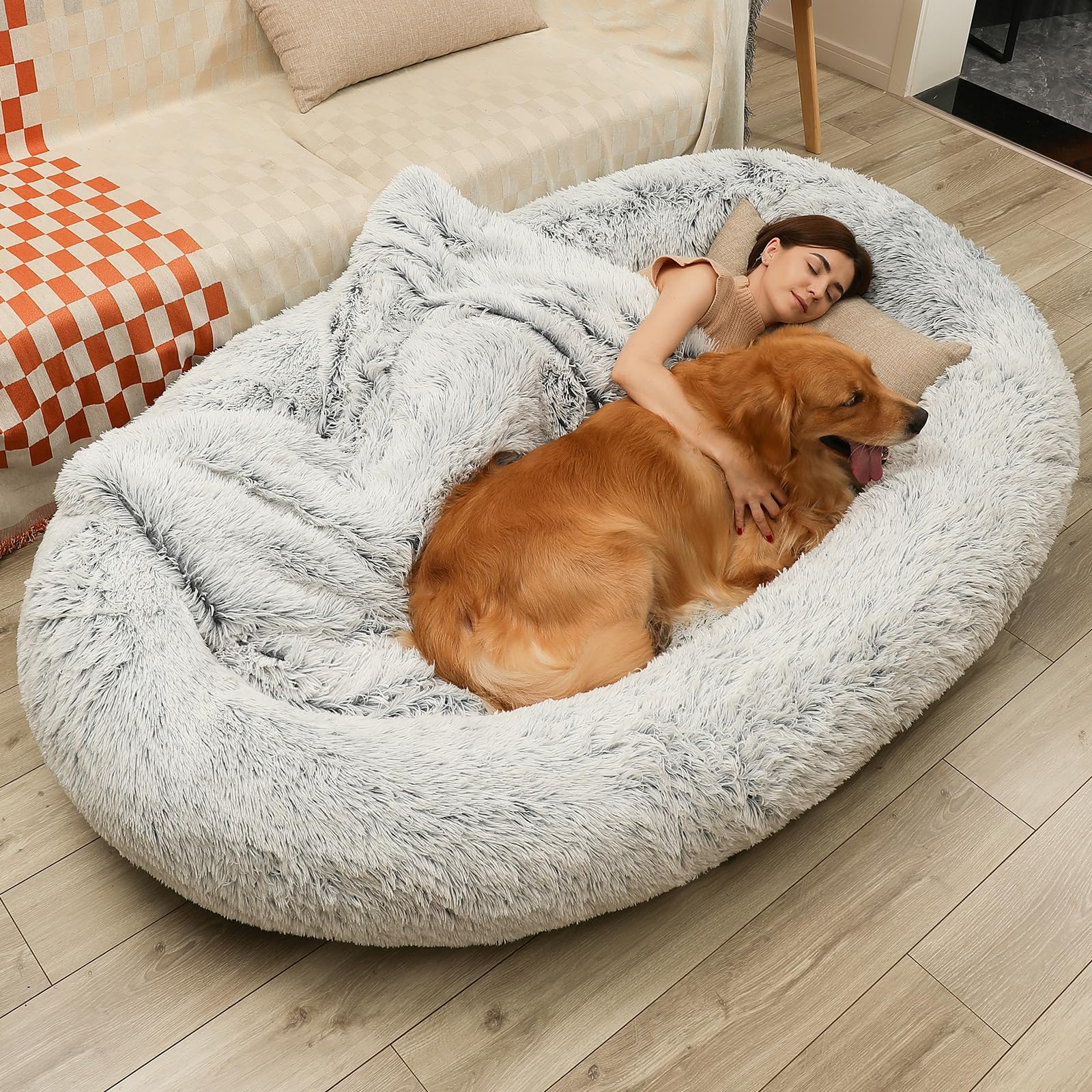 Large Dog Bed 75'' L * 50'' W * 14'' Th Dog Beds For Large Dogs Giant Dog Bed Human Size Dog Bed For People 30D Sponge Bean Bag 