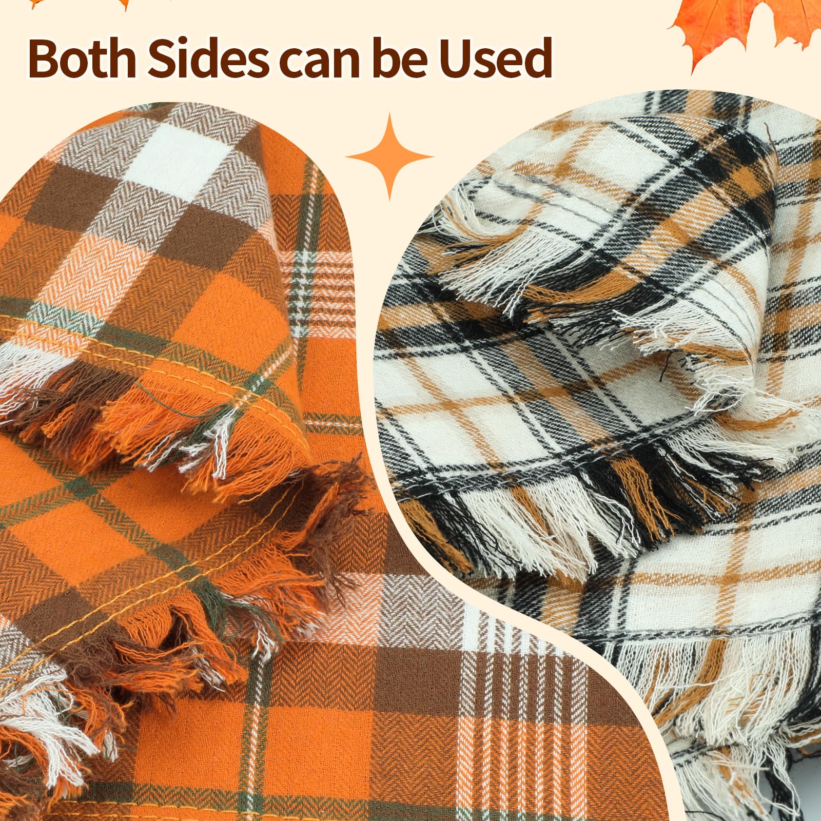 Viretec Fall Dog Bandana, Thanksgiving Autumn Dog Bandana Orange Plaid Pet Scarf For Boy And Girl, Seasonal Holiday Reversible Triangle Bibs For Large X-Large Dogs And Cats