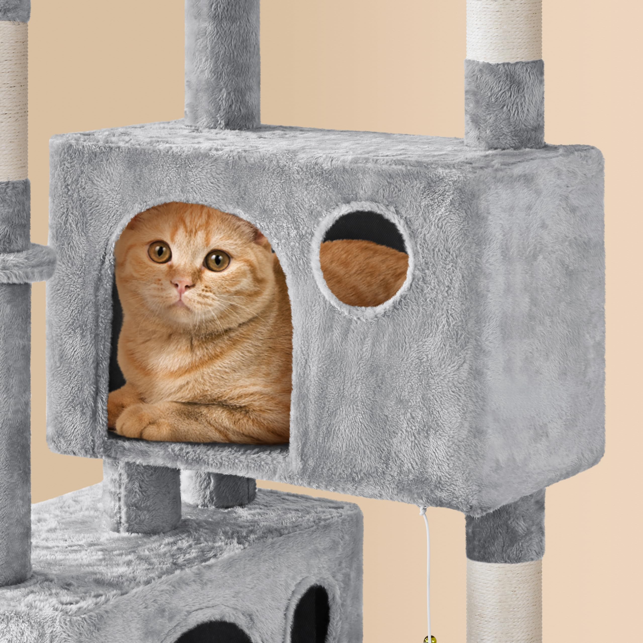 Yaheetech 64.5In Extra Large Multi-Level Cat Tree Kittens Play House Condo With Platform, Perch Hammock & Scratching Posts, Ligh