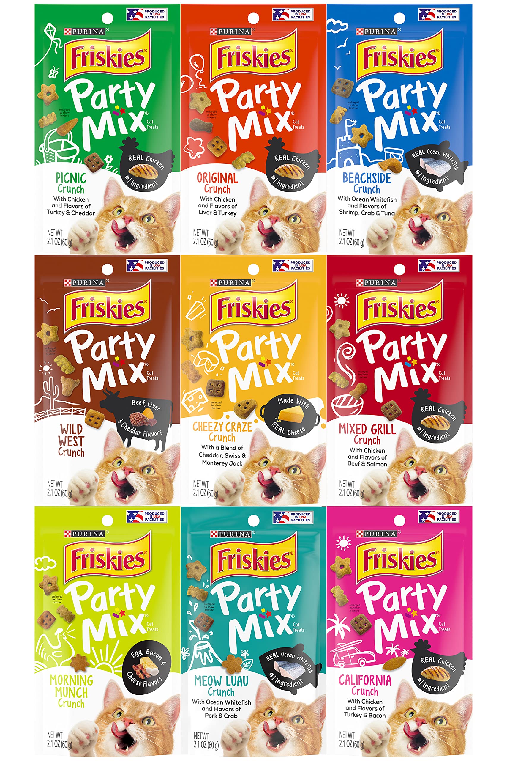 Friskies Party Mix Crunch Variety Pack (9 Flavors) - Wild West, Morning Munch, Mixed Grill, Picnic, Beachside, Cheezy Craze, Ori