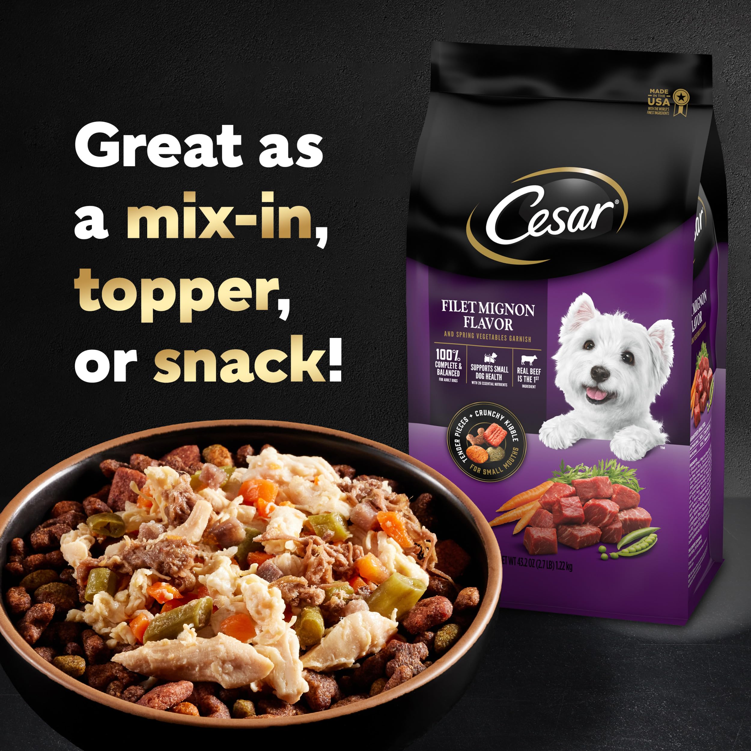 Cesar Simply Crafted Adult Wet Dog Food Meal Topper, Chicken, Carrots, Barley & Spinach, 1.3oz. (10 Count, Pack of 1)