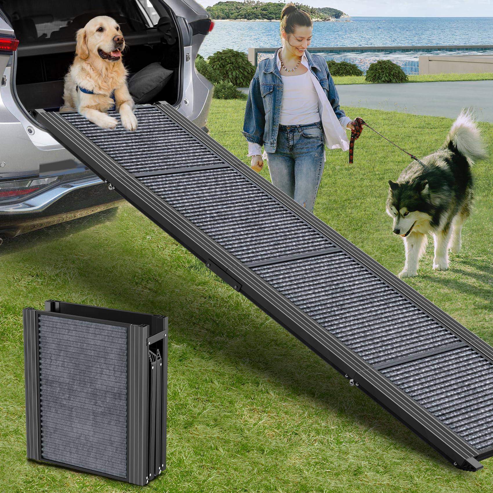 Dog Ramp for Car 71 Extra Long & 17.2 Wide Folding Dog Ramps for Large Dogs with Non-Slip Rug Surface Portable Dog Car Ramp for 