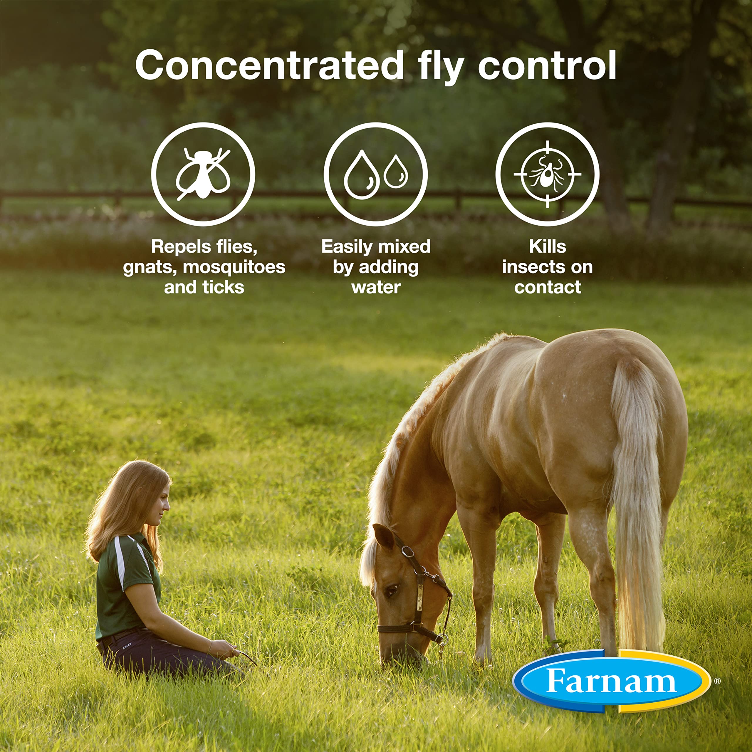 Farnam Repel-X Concentrated Fly Spray for Horses, 16 Fl Oz - Just Add Water, White, Effective Insect Repellent