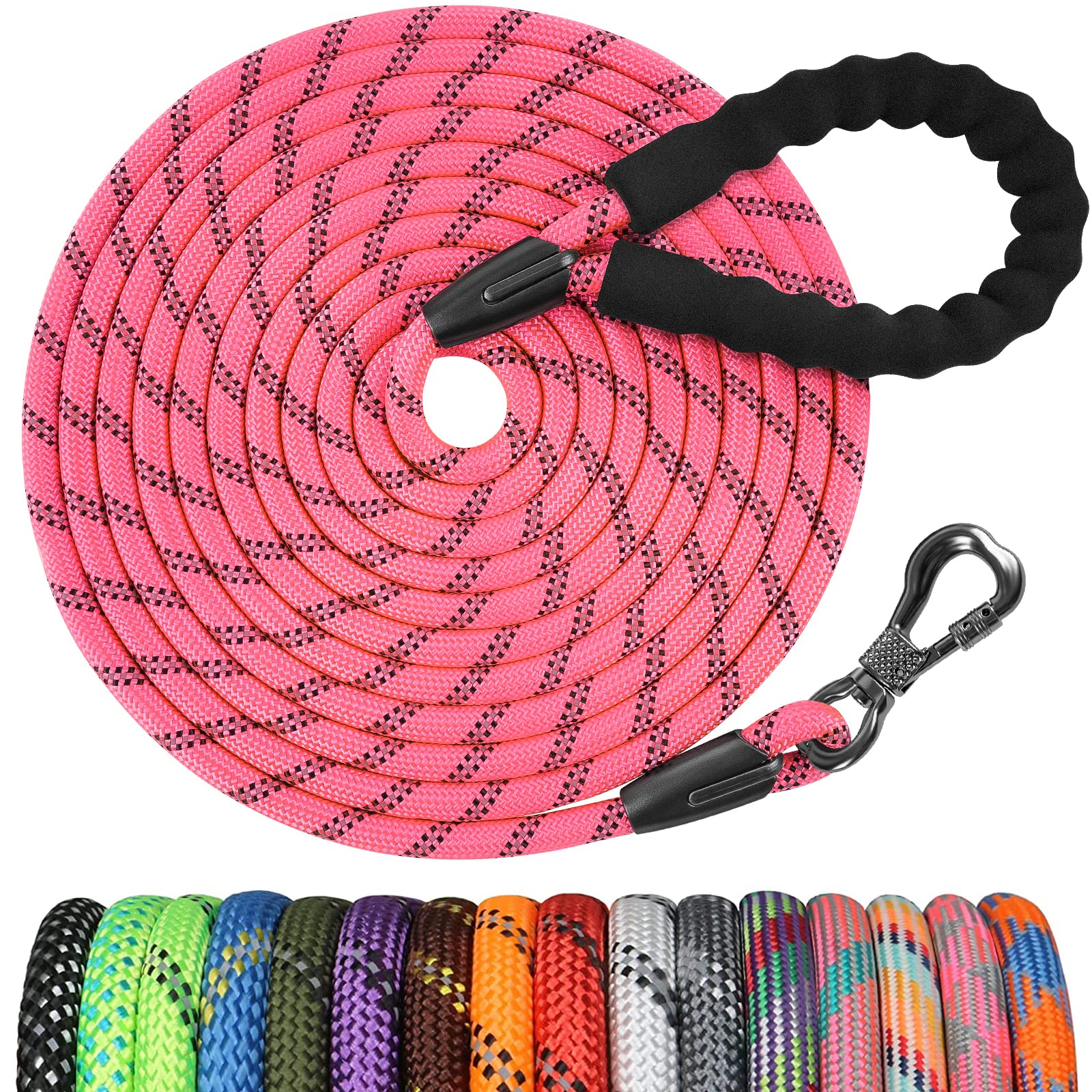 Ntr 8Ft Heavy Duty Dog Leash, Red Rope Dog Leash With Swivel Lockable Hook And Comfortable Padded Handle, Cat Puppy Leash Lead For Small Medium Large Dogs Training, Playing, Camping,Or Backyard