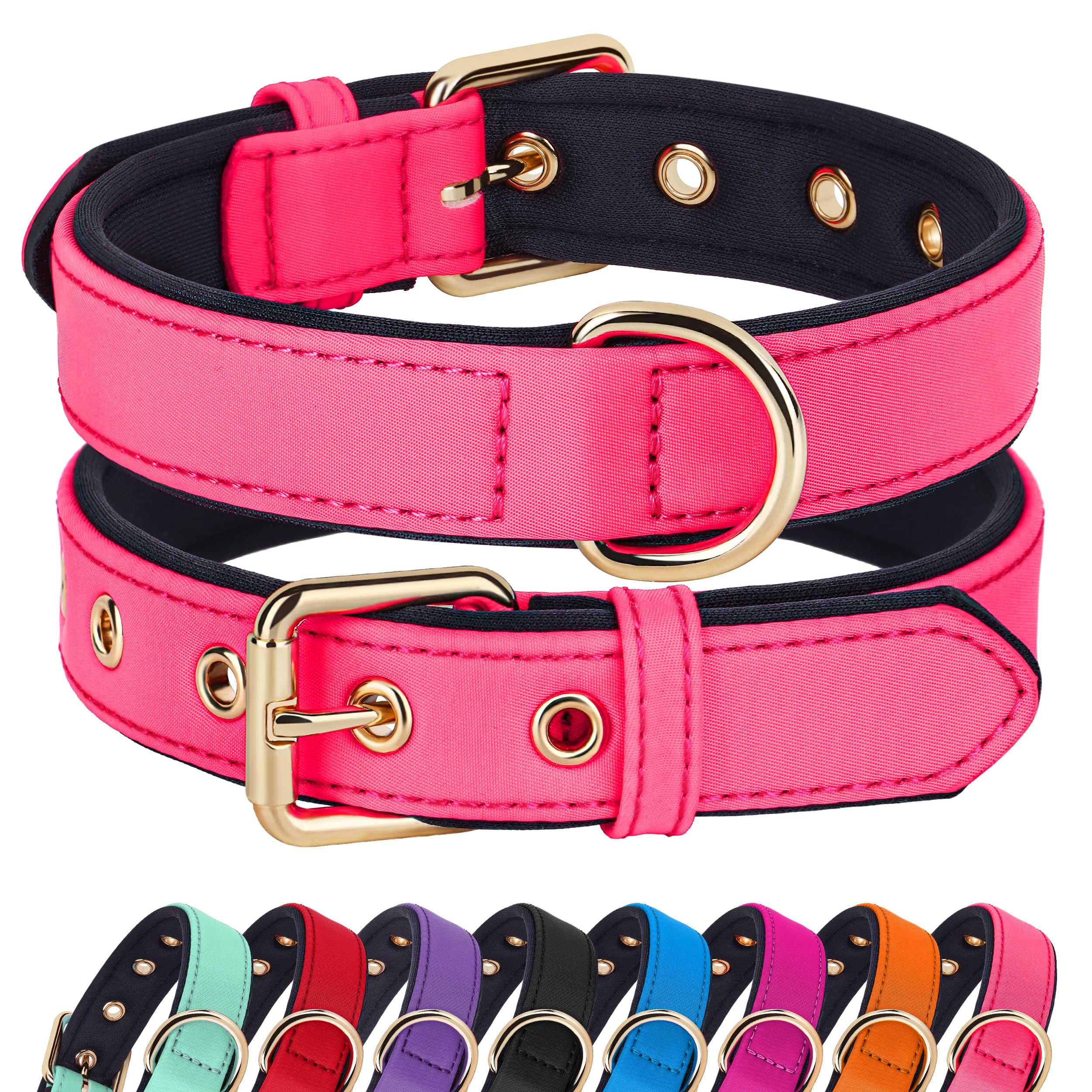 Didog Soft Padded Dog Collars For Small Dogs, Lightweight And Breathable Dog Collar Waterproof With Metal Buckle, Pink, S