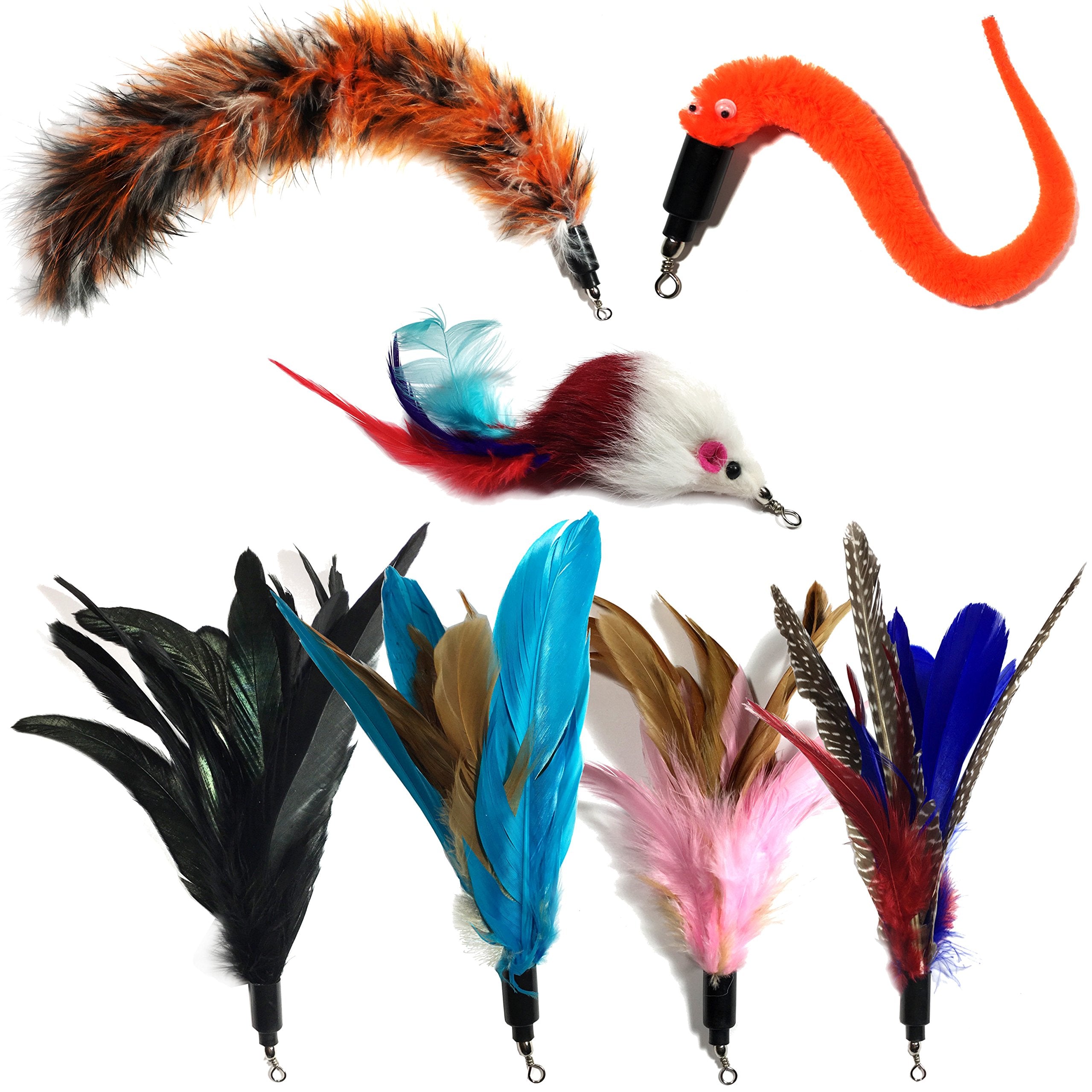 Pet Fit For Life 7 Piece - Plus Bonus - Replacement Feathers And Soft Furry For Interactive Cat And Kitten Toy Wands