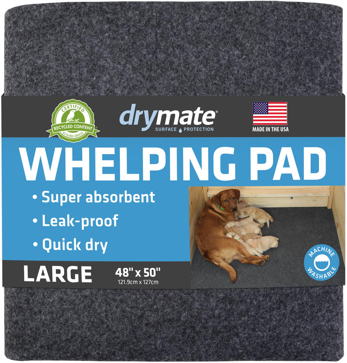 Drymate Whelping Box Liner Mat, Washable And Reusable Dog Puppy Pee Pad, Absorbent, Waterproof, Durable, Can Be Cut To Fit (Usa Made) (48' X 50')