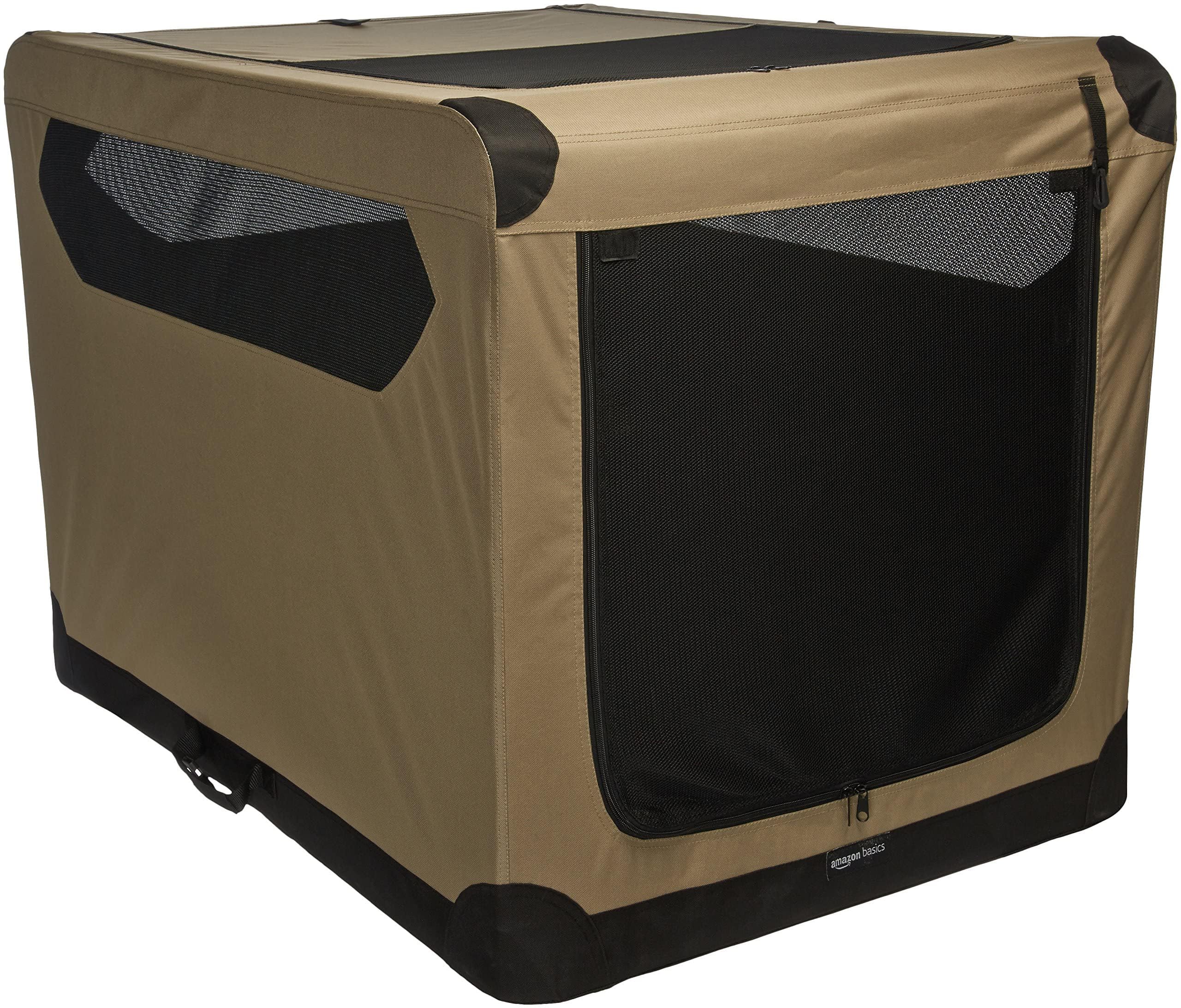 Amazon Basics Dog Crate, Travel Dog Kennel Double Door Collapsible, Lightweight Soft-Sided Folding, Portable Dog Cage, Xl 42'' X