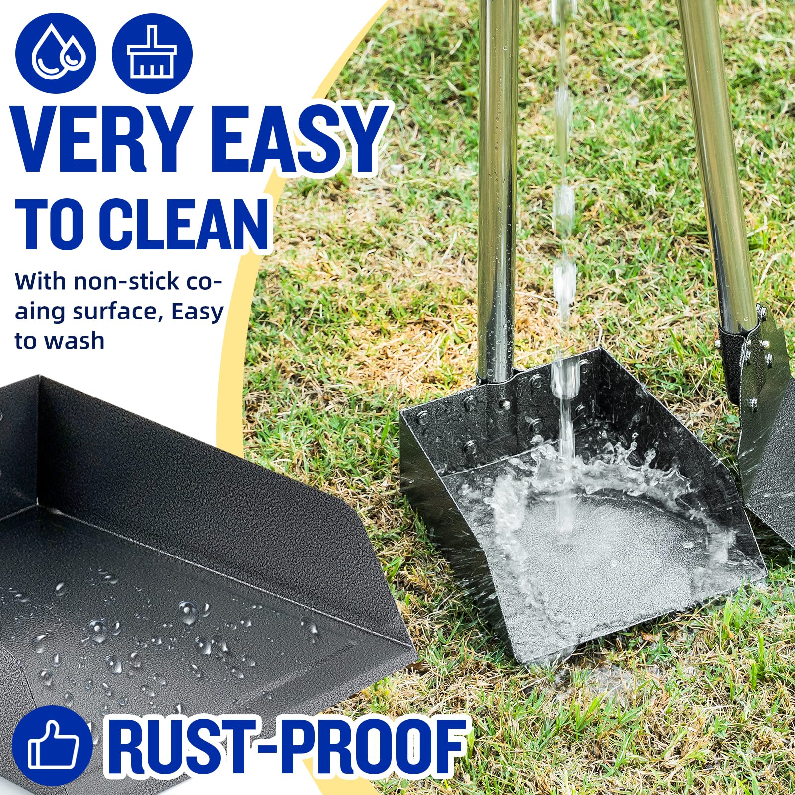 Dog Pooper Scooper,Tray And Spade Set Poop Scooper For Dogs, Adjustable Long Handle Metal Pooper Scooper With Bin For Pet Waste Removal, No Bending Clean Up For Medium And Large Dogs