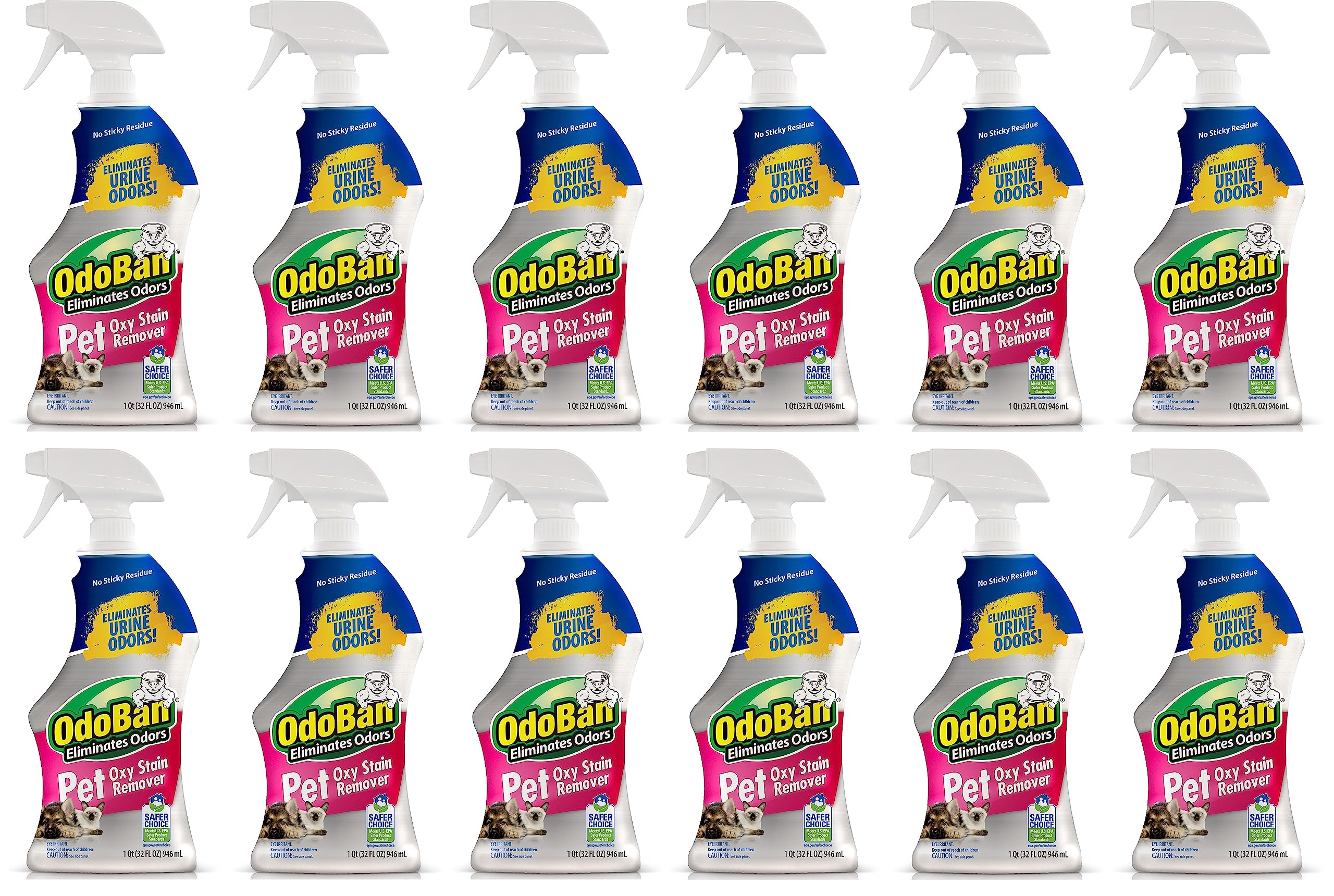 Odoban Pet Solutions Oxy Stain Remover, Pet Stain Eliminator, 12-Pack, 32 Ounce Spray Each