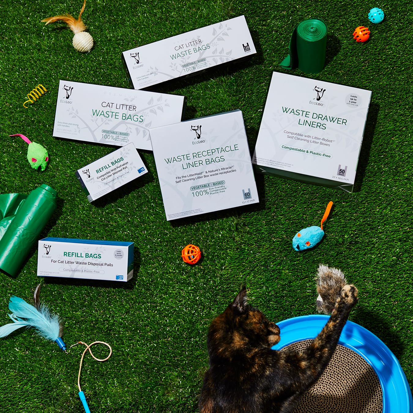 Ecoleo, Compatible With Litter-Robot 4 & 3, Compostable, Plant-Based, Drawstring Liner Bags, Fits Leo'S Loo Too & Catlink Automa