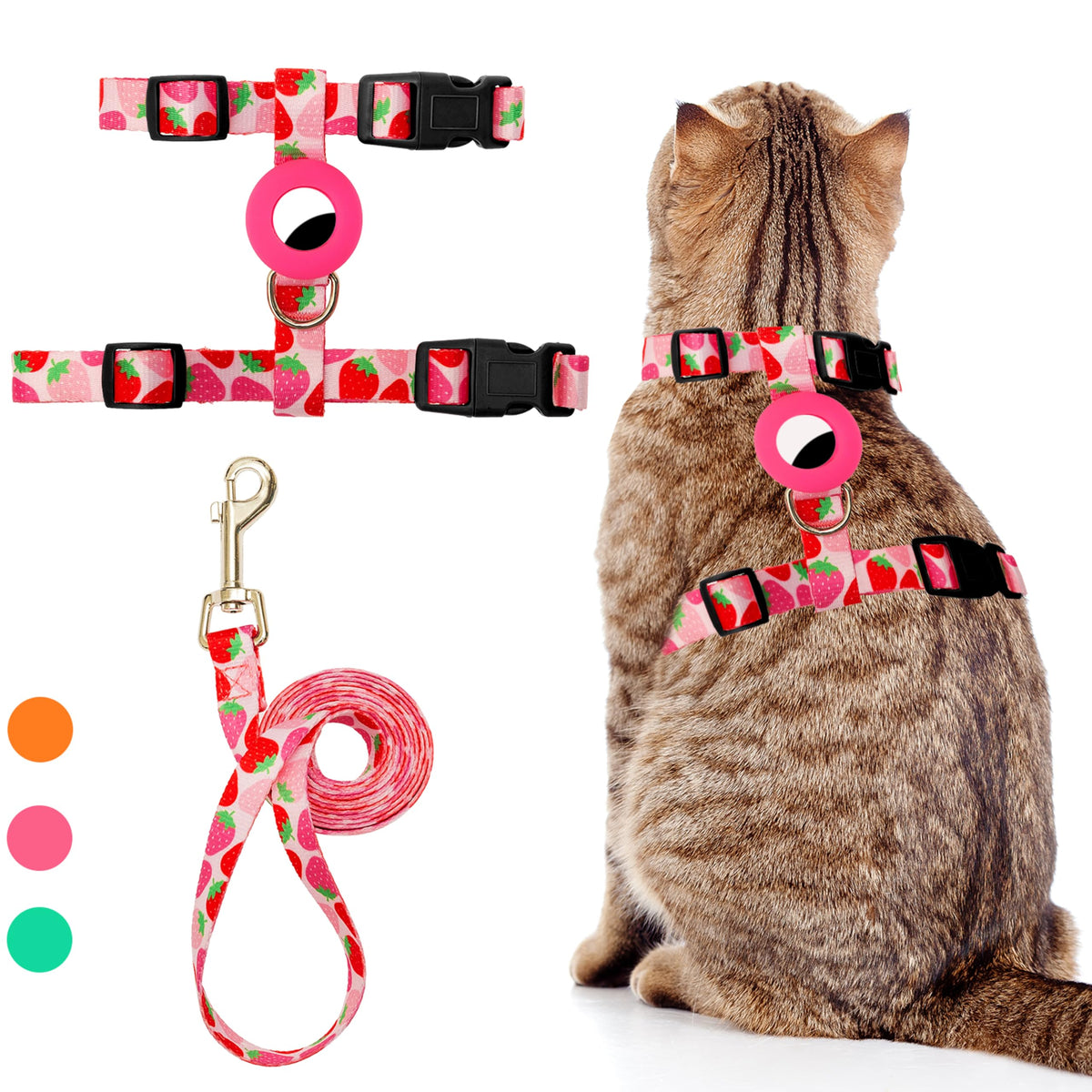 Cat Harness And Leash Escape Proof For Walking Travel Outdoor - Cute Strawberry Nylon Adjustable Cute Cat Harness Leash Set With