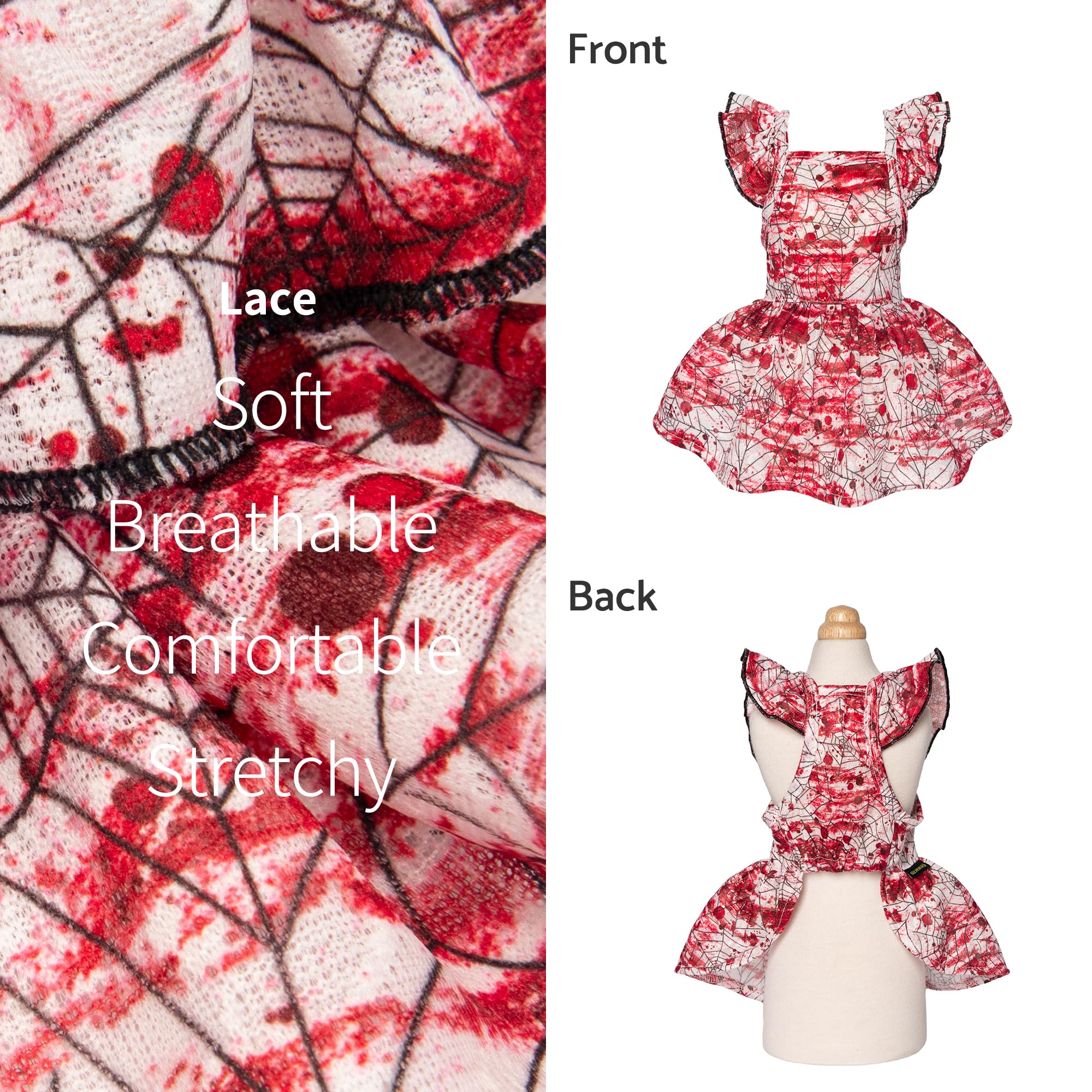 Fitwarm Halloween Spiderweb Dog Dress, Funny Dog Halloween Costumes, Doggy Clothes for Small Dogs Girl, Pet Apparel, Red, White,