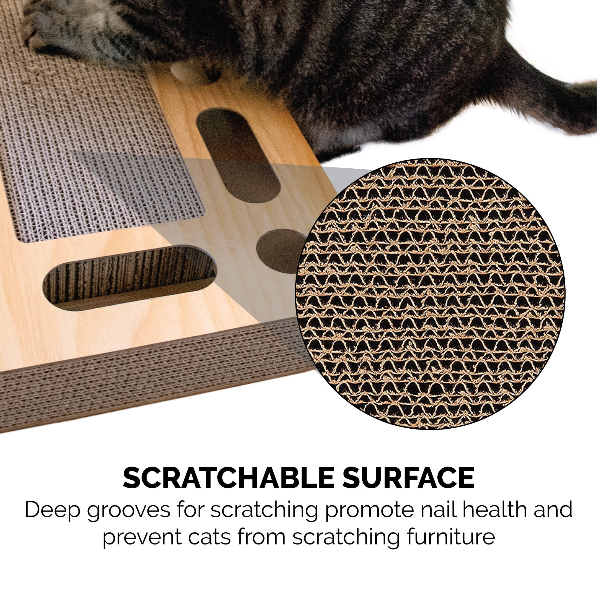 Furhaven Scratching Pad Ball Track Cat Toy W/ Catnip For Indoor Cats - Archway Busy Box Scratcher - Tan, One Size