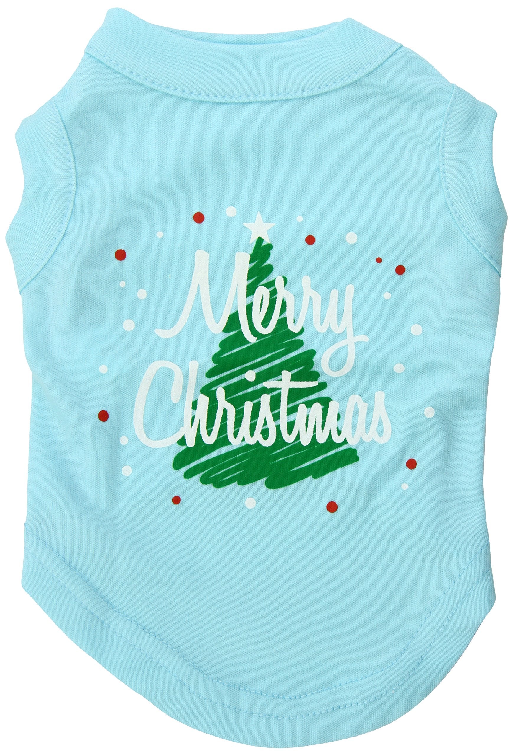 Mirage Pet Products 10-Inch Scribbled Merry Christmas Screenprint Shirts for Pets, Small, Aqua
