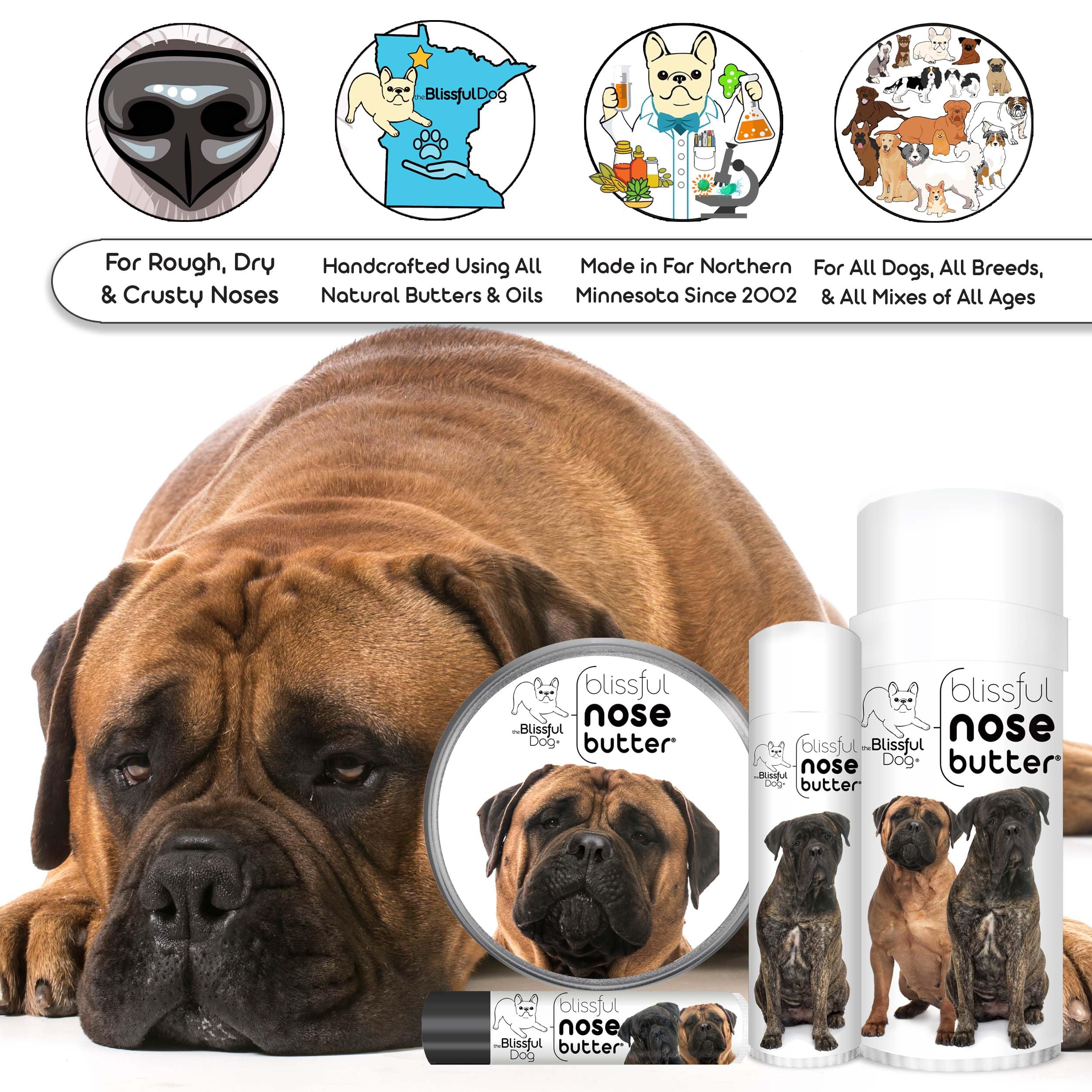 The Blissful Dog Bullmastiff Unscented Nose Butter - Dog Nose Butter, 2 Ounce