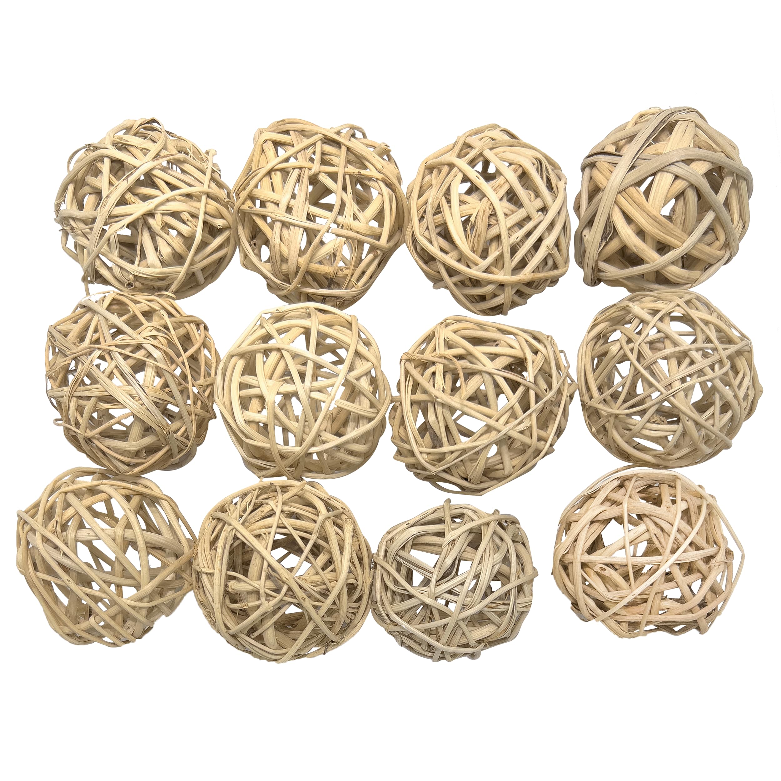 5056 Medium Natural Vine Balls Pk12 - Handwoven Natural Rattan Vine Balls, Easy To Chew And Break, Stuffable, Lightweight, Great