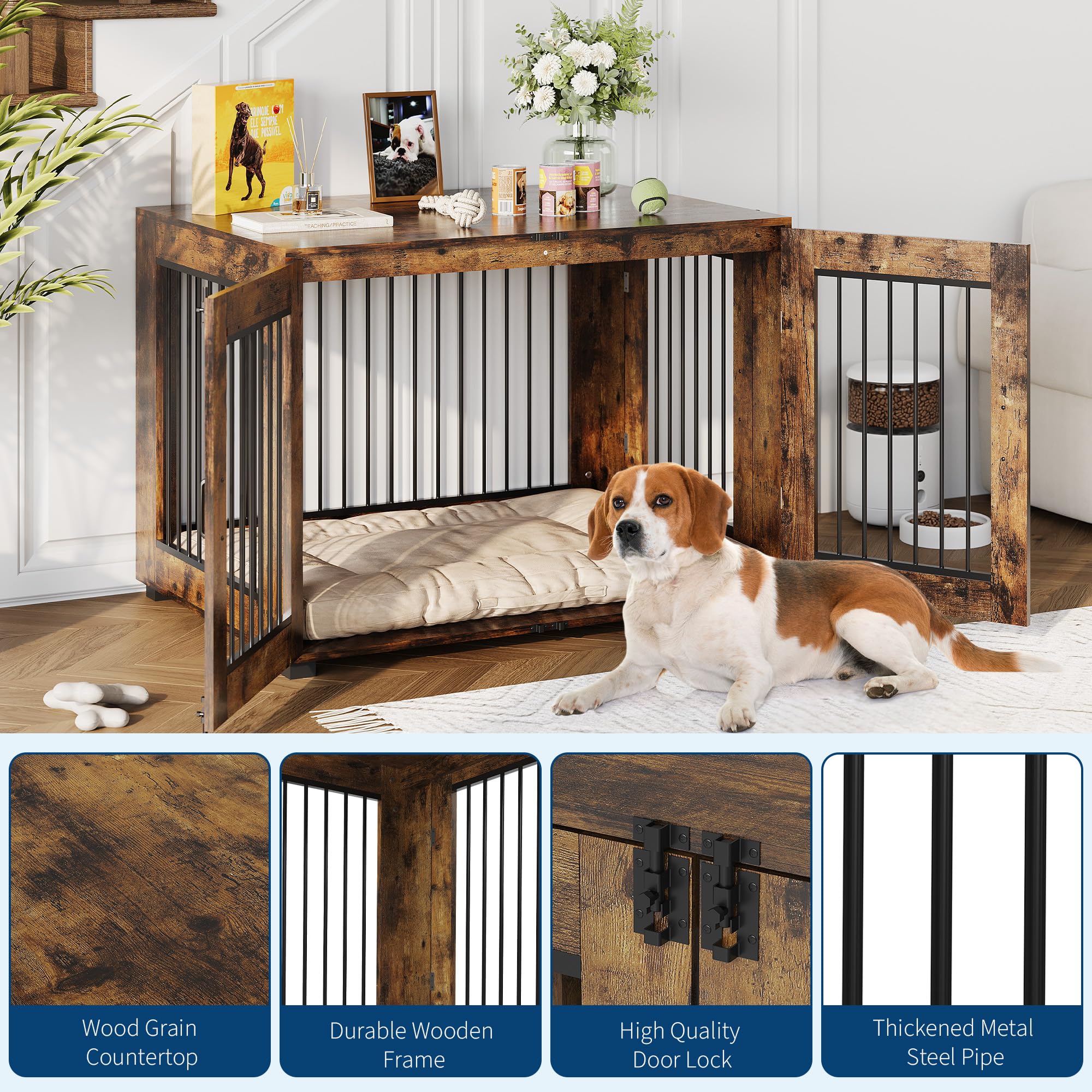 GarveeHome Dog Crate Furniture, 31.5 L Wooden Dog Kennel for Indoor Use, Stylish Dog Cage End Table for Medium Dogs, Decorative
