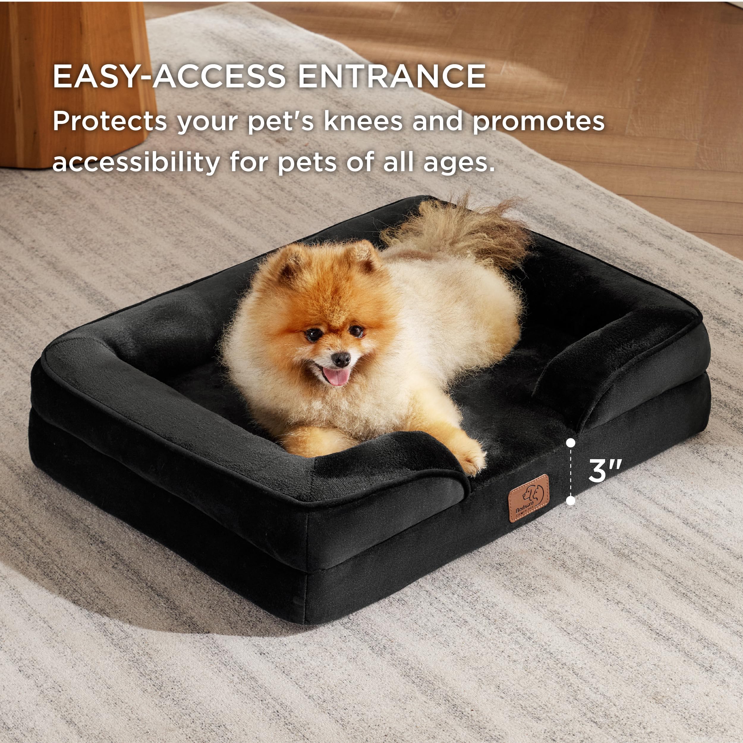 Bedsure Small Orthopedic Dog Bed - Washable Bolster Dog Sofa Beds For Small Dogs, Supportive Foam Pet Couch Bed With Removable Washable Cover, Waterproof Lining And Nonskid Bottom Couch, Black