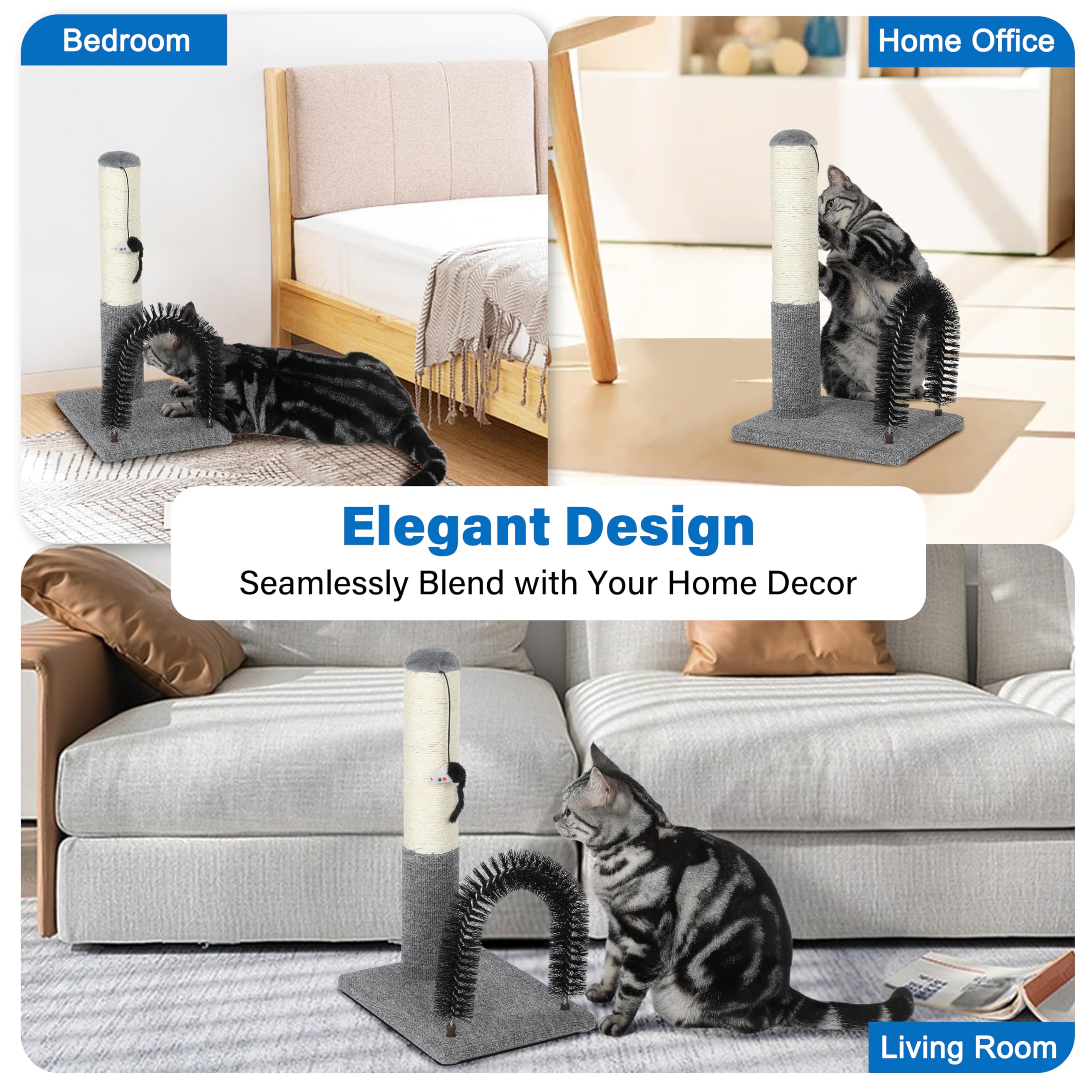 18 Inch Cat Scratching Post Pad with Self Groomer & Dangling Ball, Indoor Scratcher for Kittens & Cats, Protect Furniture