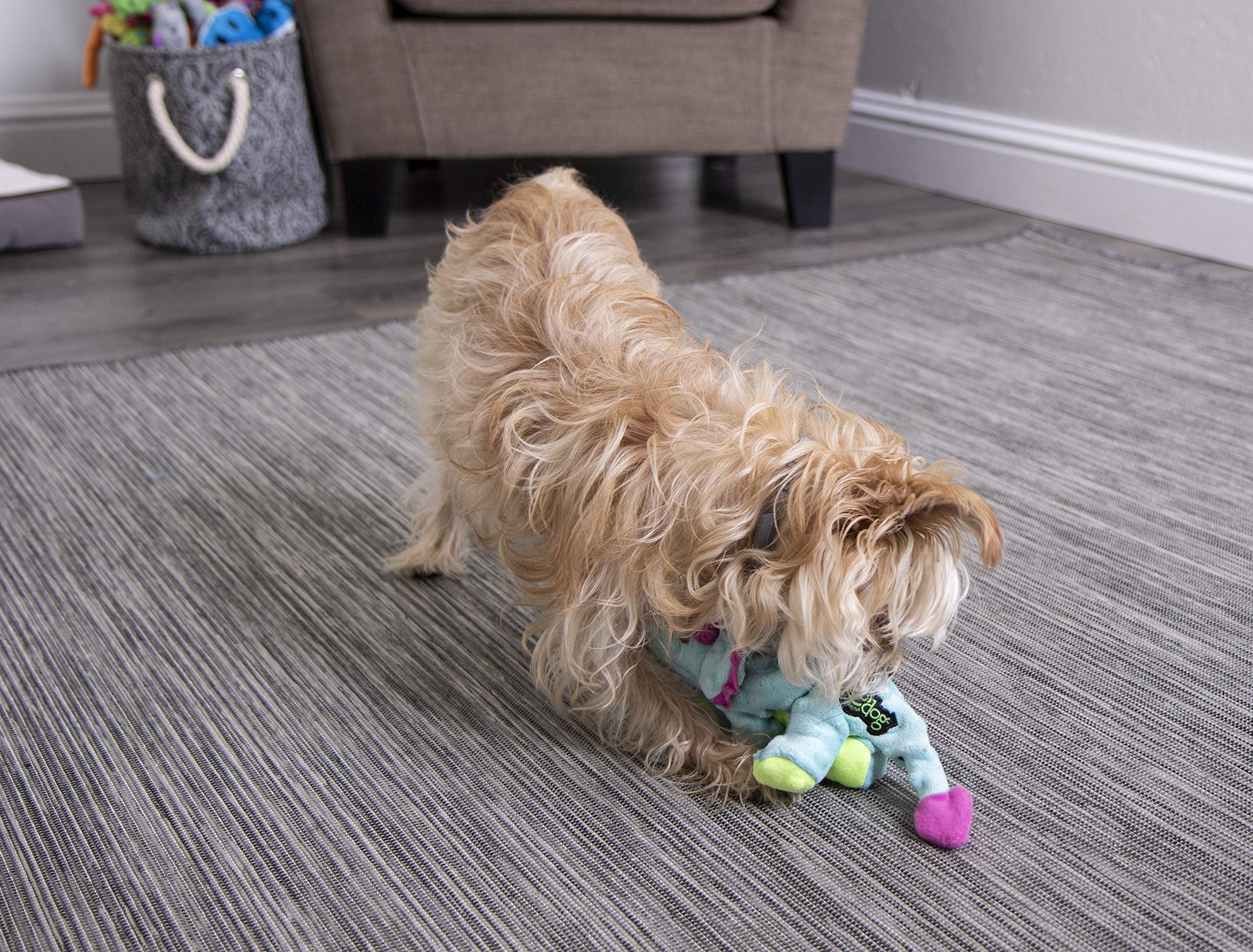 Godog Dinos Frills Plush Squeaker Chew Guard Dog Toy, Small, Teal