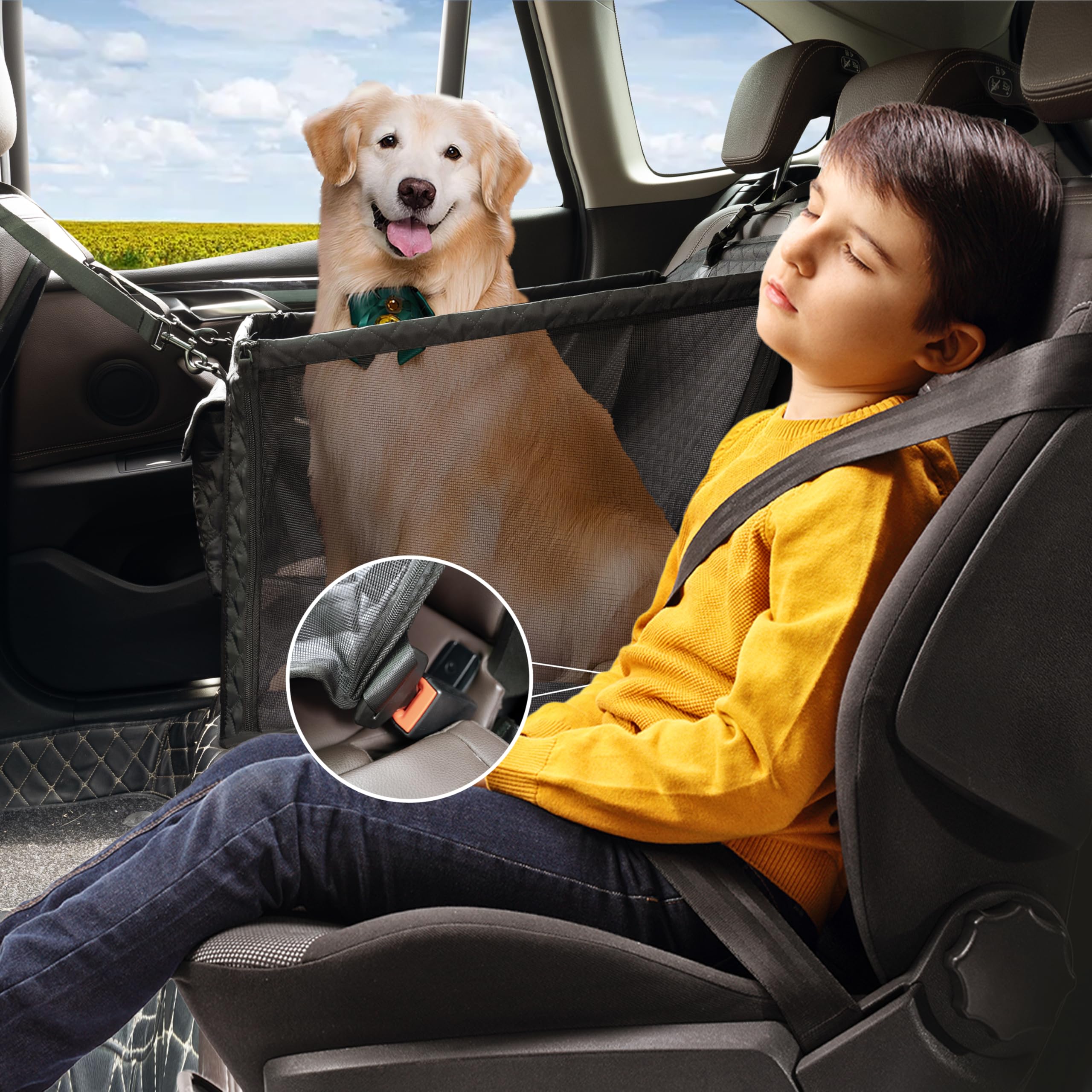 Moysoon Dog Car Seat For Medium Dogs, Foldable Non-Slip Pet Carseat With Storage Pocket, Waterproof & Durable Dog Seat Cover For