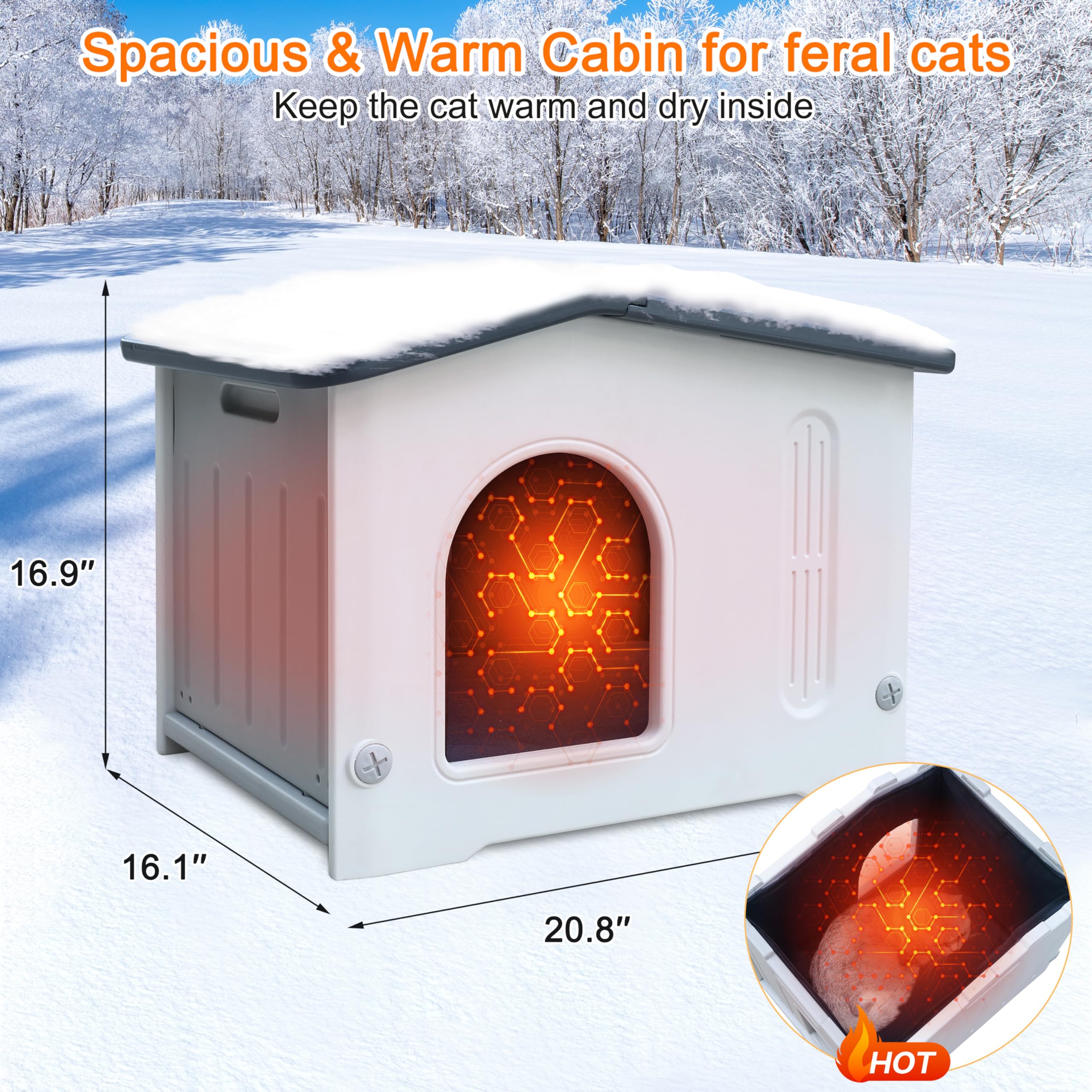 Rockever Plastic Outdoor Indoor Cat House With Insulated Liner, 100% Insulated Outdoor Cat Houses For Winter Feral Cats, Waterpr