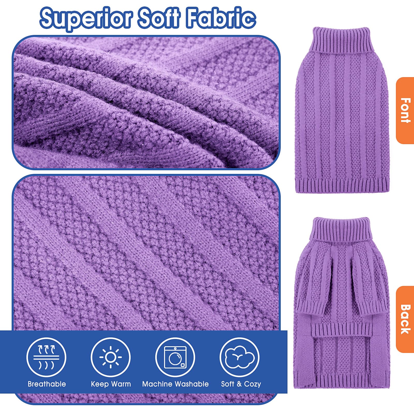 Queenmore Small Dog Sweater, Xmas Turtleneck Knitted Pullover For Dogs, Cats, Girls, Boys - Cold Weather Pet Apparel (Purple, S)