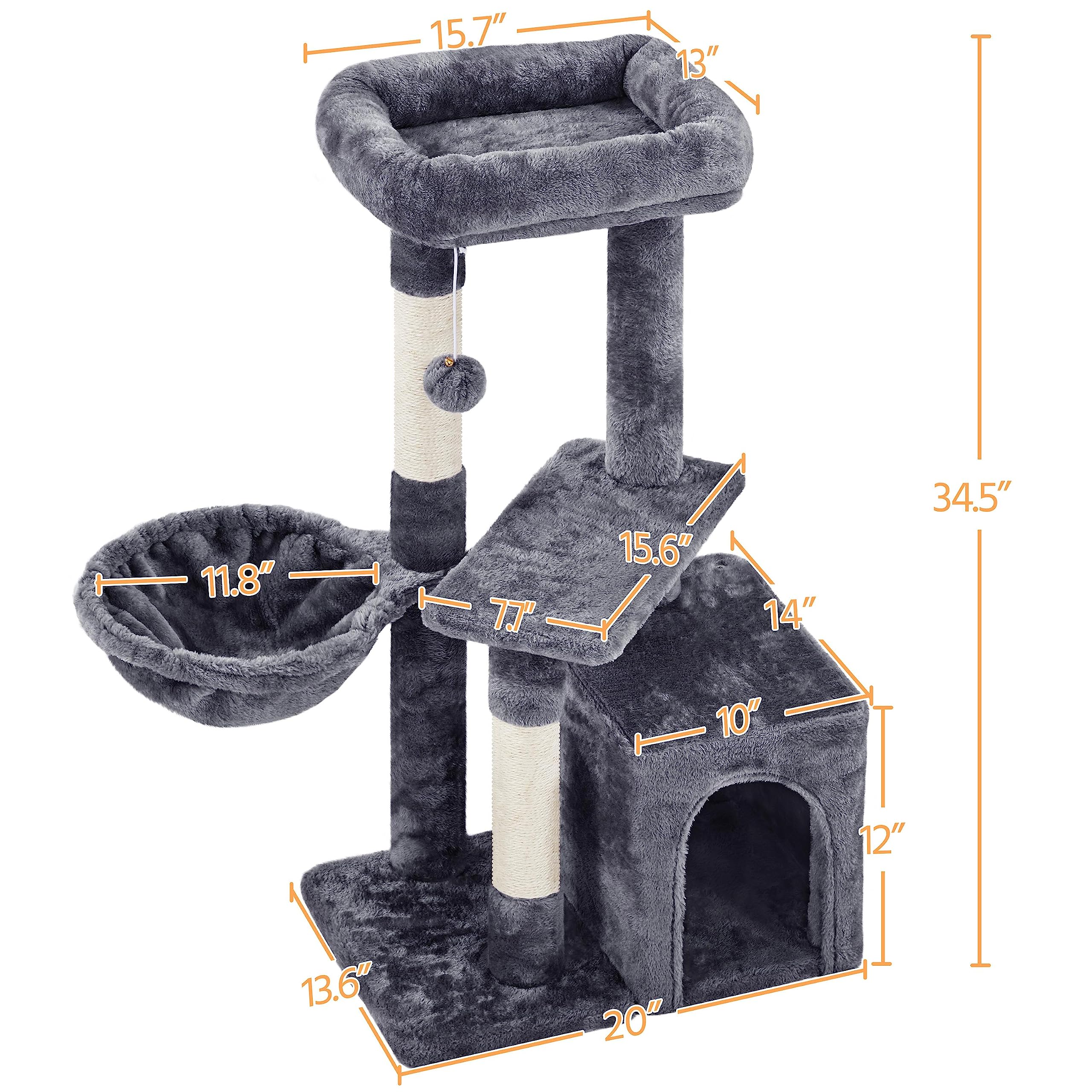 Yaheetech Cat Tree, Plush Covered Cat Tower For Indoor Cats, Cute Cat Condo With Scratching Post & Pad, 34.5In Multi-Level Cat Furniture Activity Center Cat Bed W/Dangling Ball & Platform For Kittens