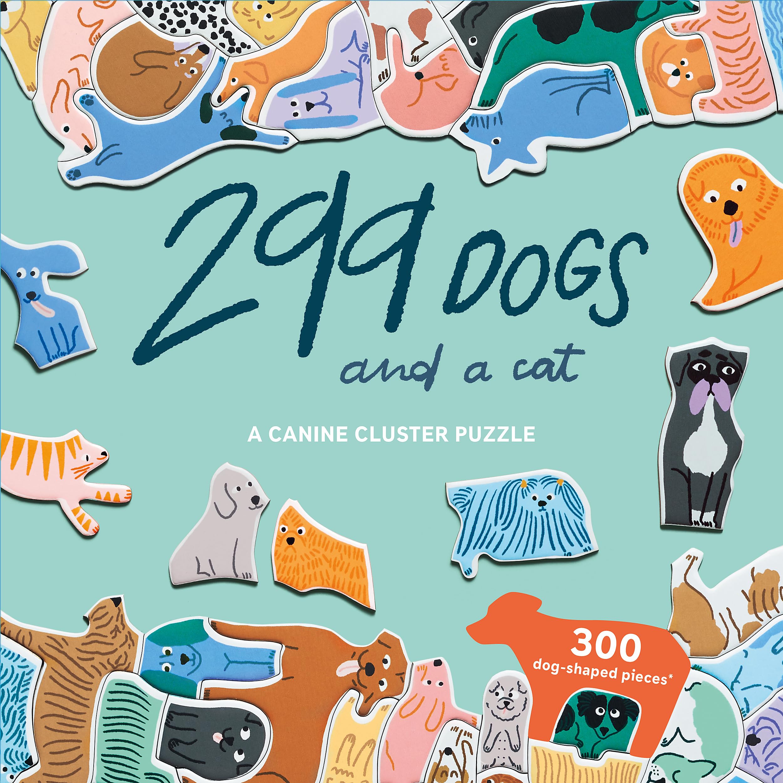 Laurence King 300 Piece Cluster Puzzle - 299 Dogs & a Cat - Cardboard - Pastel Shades - Model 9781913947156