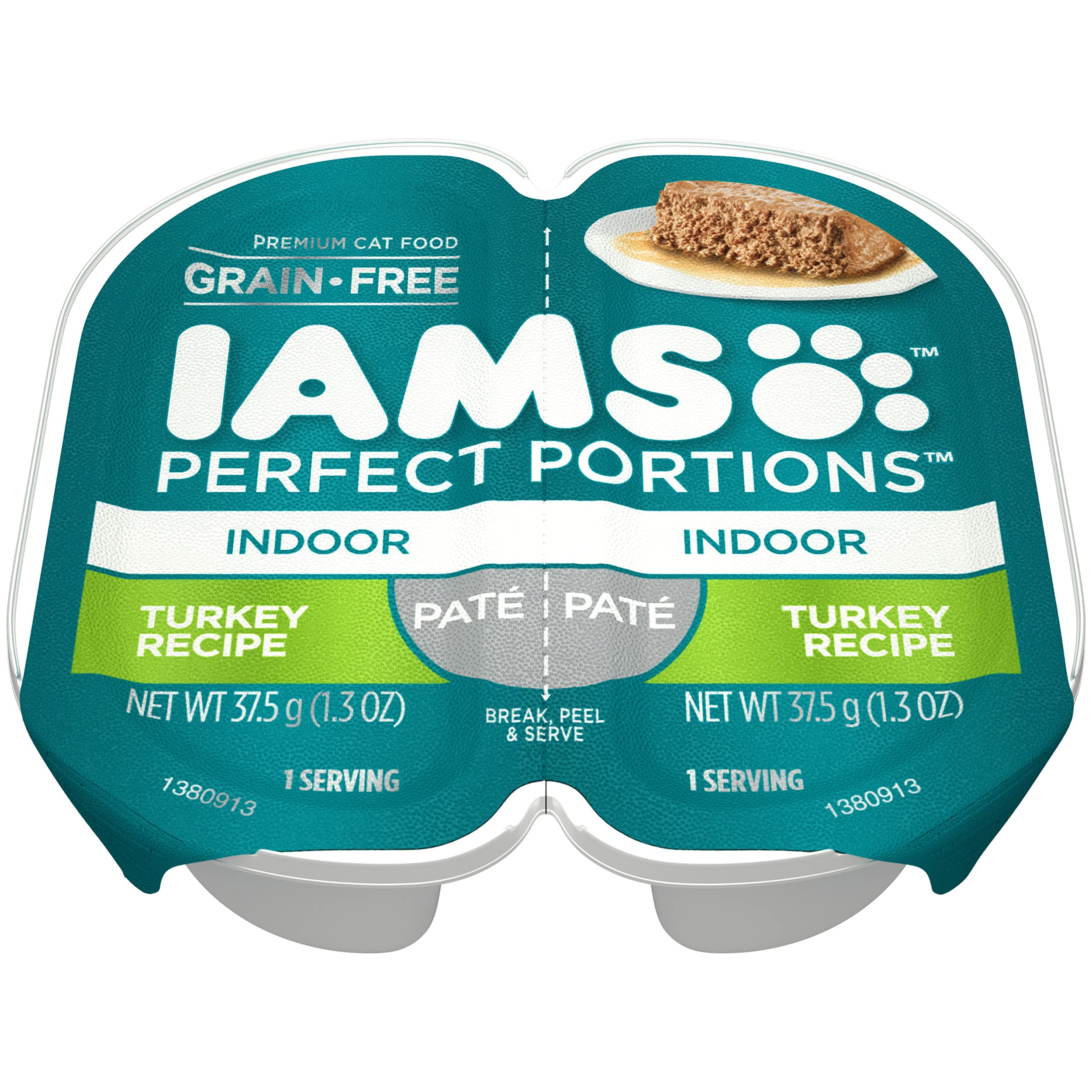 IAMS Perfect Portions Indoor Adult Grain Free Wet Cat Food Pat  , Turkey Recipe, 2.6 oz. Easy Peel Twin-Pack Trays (24 Count, 48